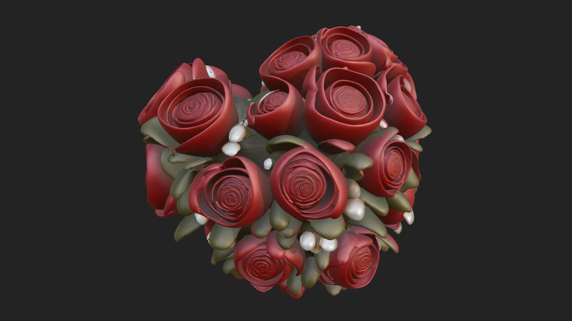 Red Rose Flower Bouquet Ornament Design 6 3D Print Model 3D Model