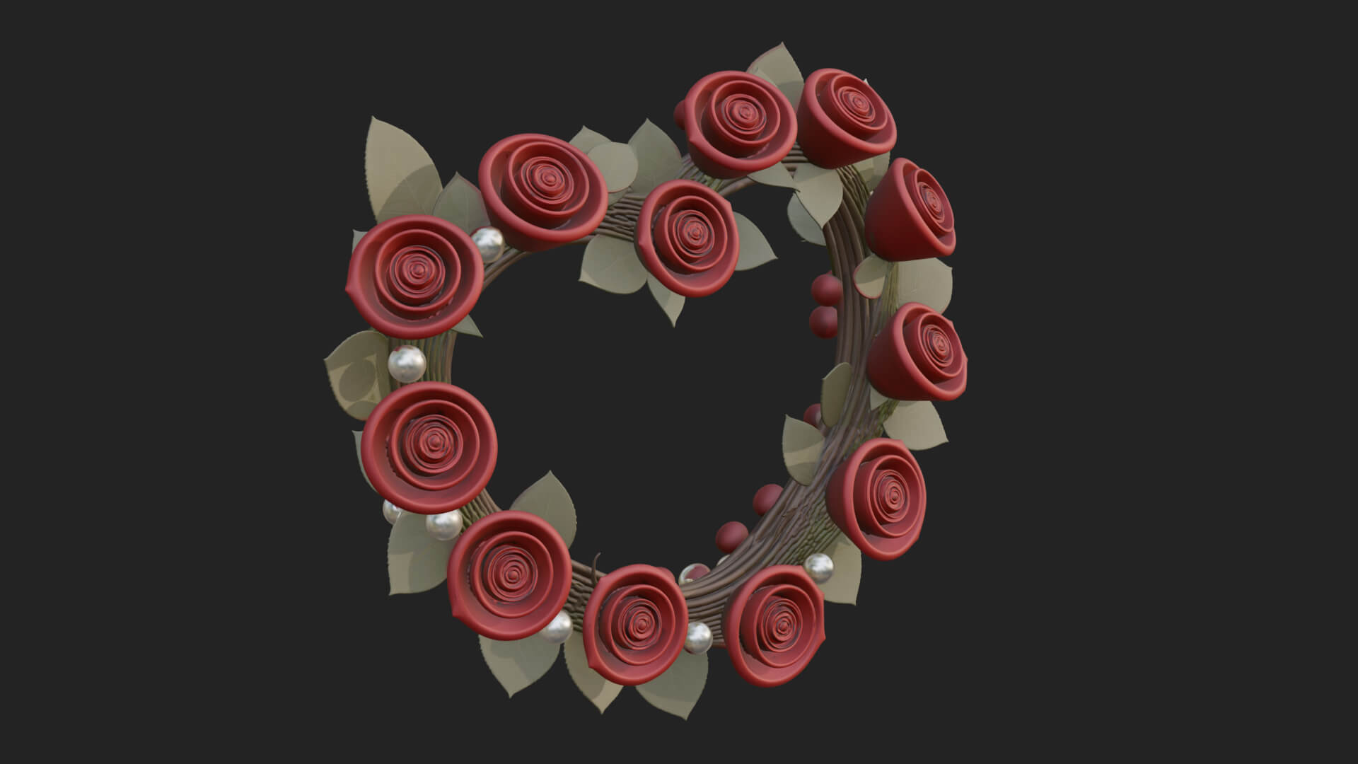 Red Rose Flower Heart Wreath Ornament Design 1 3D Print 3D Model