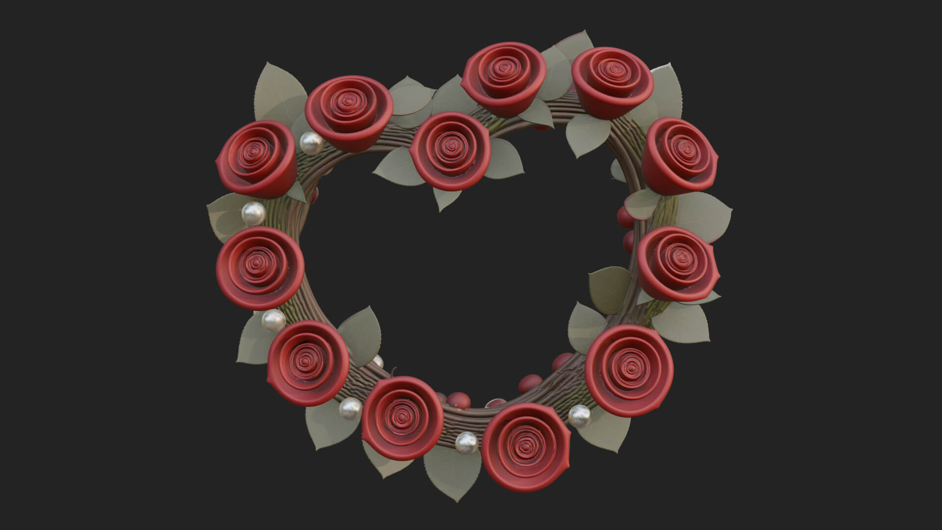 Red Rose Flower Heart Wreath Ornament Design 1 3D Print 3D Model