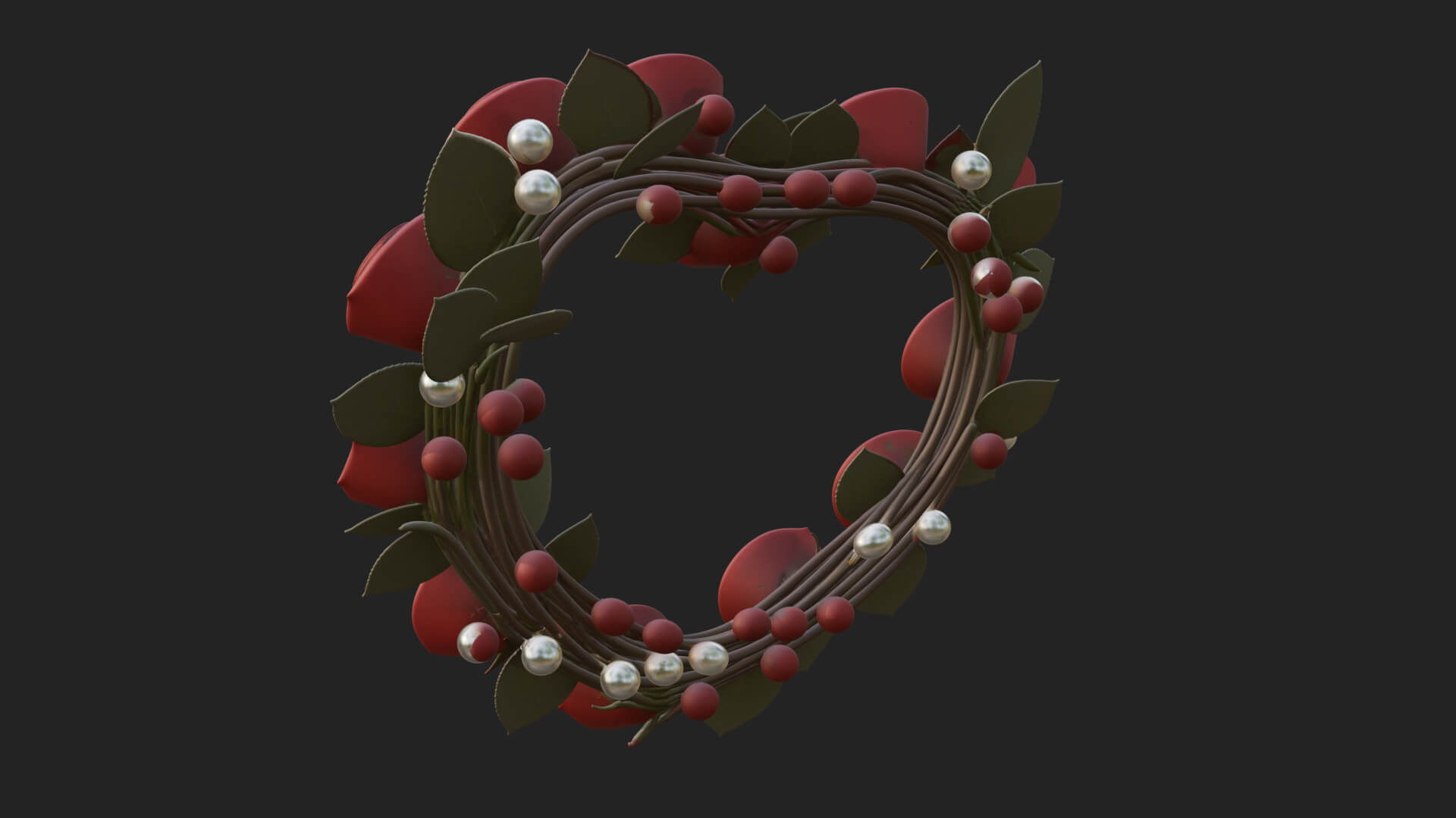 Red Rose Flower Heart Wreath Ornament Design 1 3D Print 3D Model
