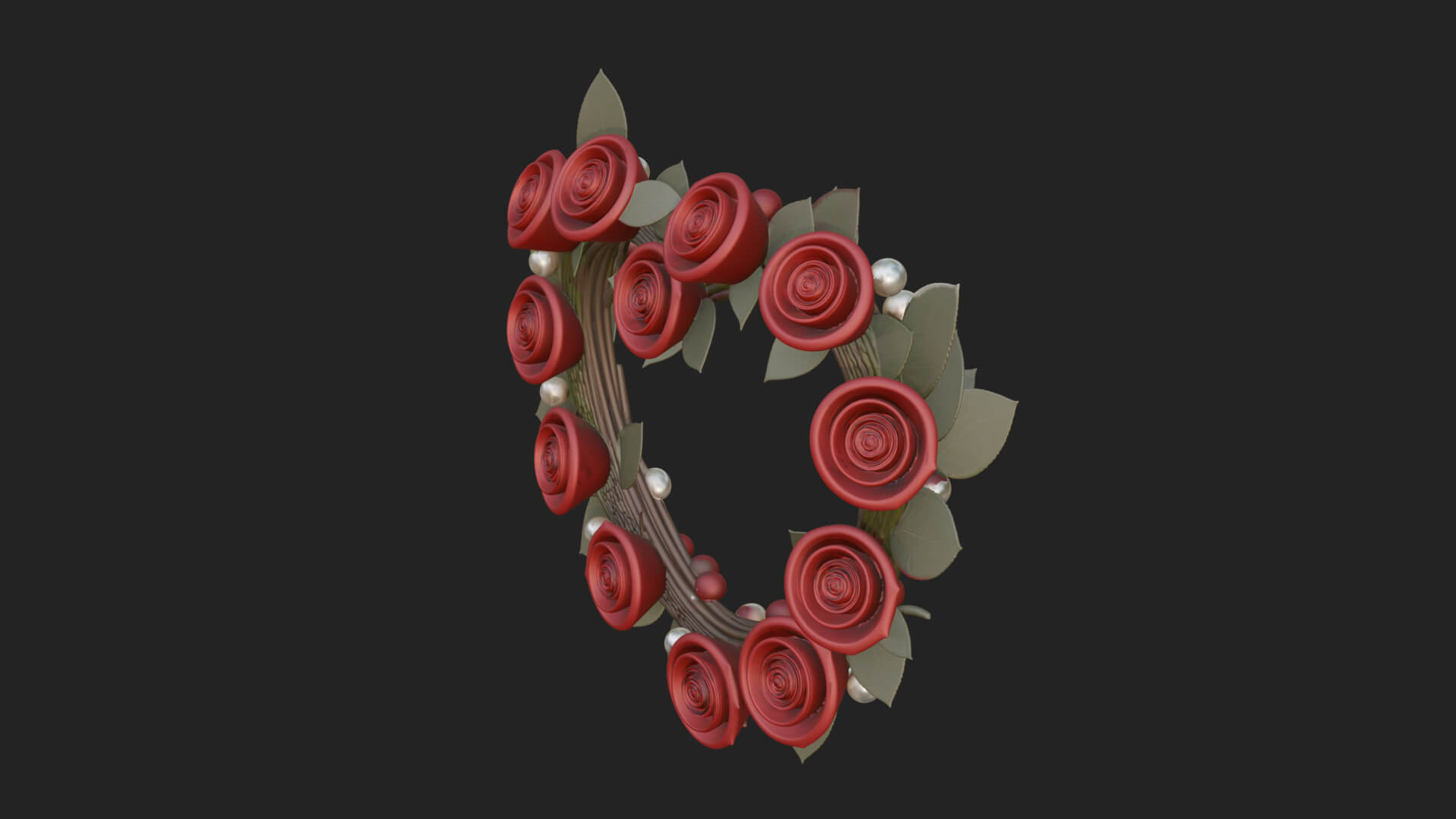 Red Rose Flower Heart Wreath Ornament Design 1 3D Print 3D Model