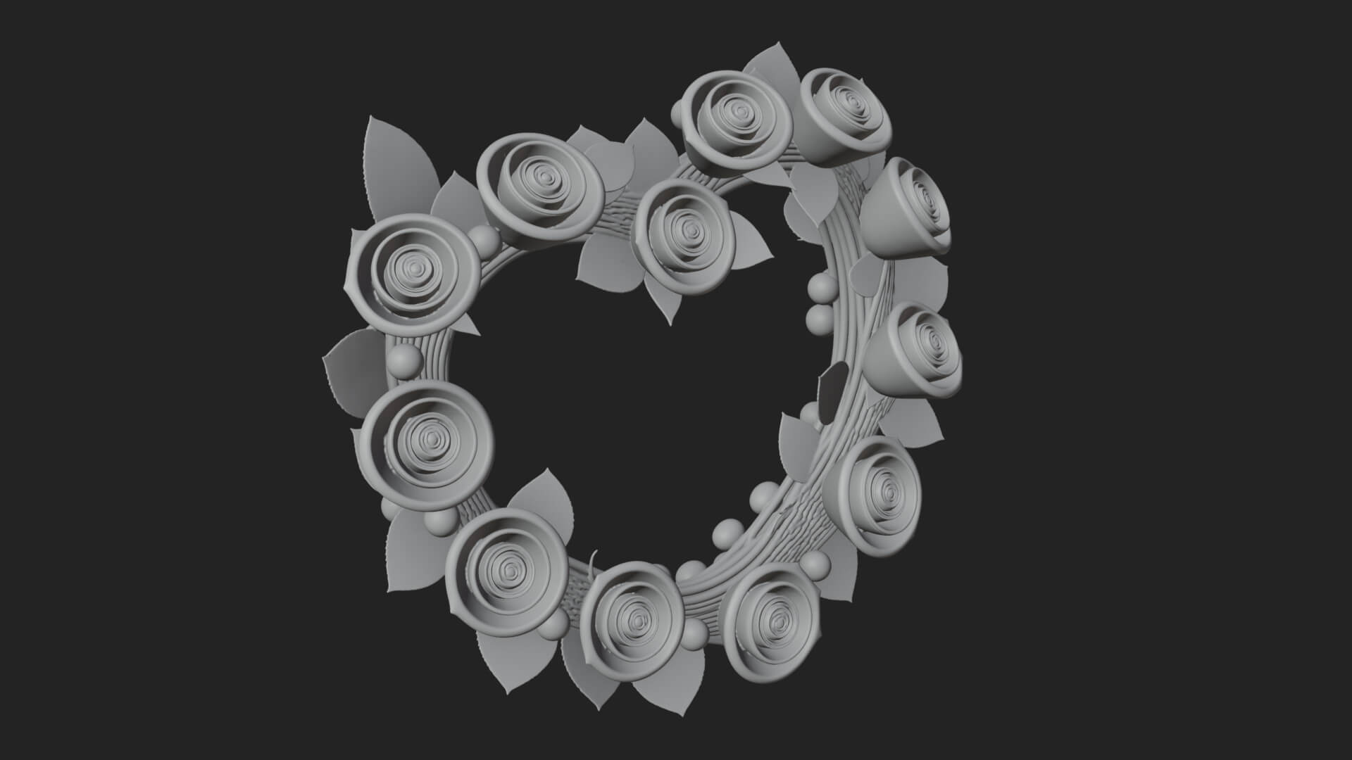 Red Rose Flower Heart Wreath Ornament Design 1 3D Print 3D Model