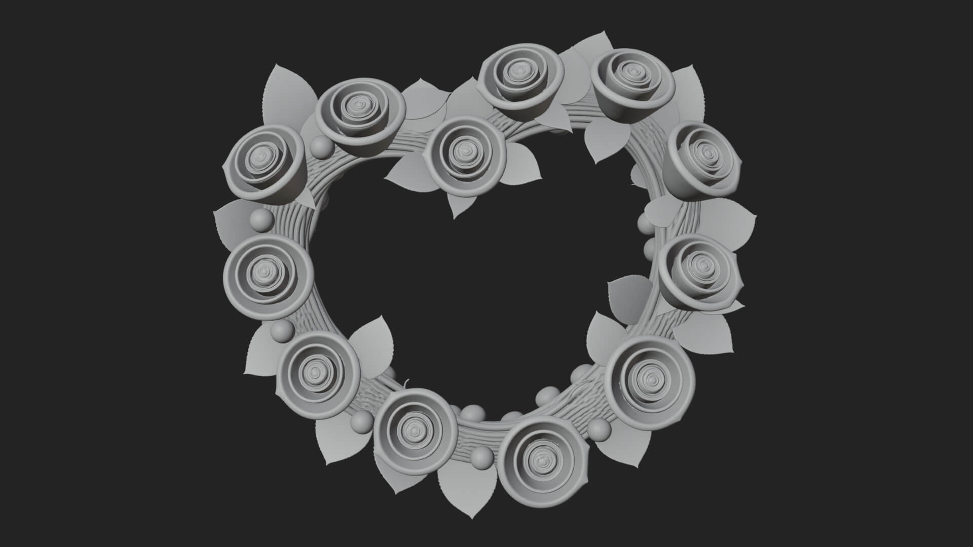 Red Rose Flower Heart Wreath Ornament Design 1 3D Print 3D Model