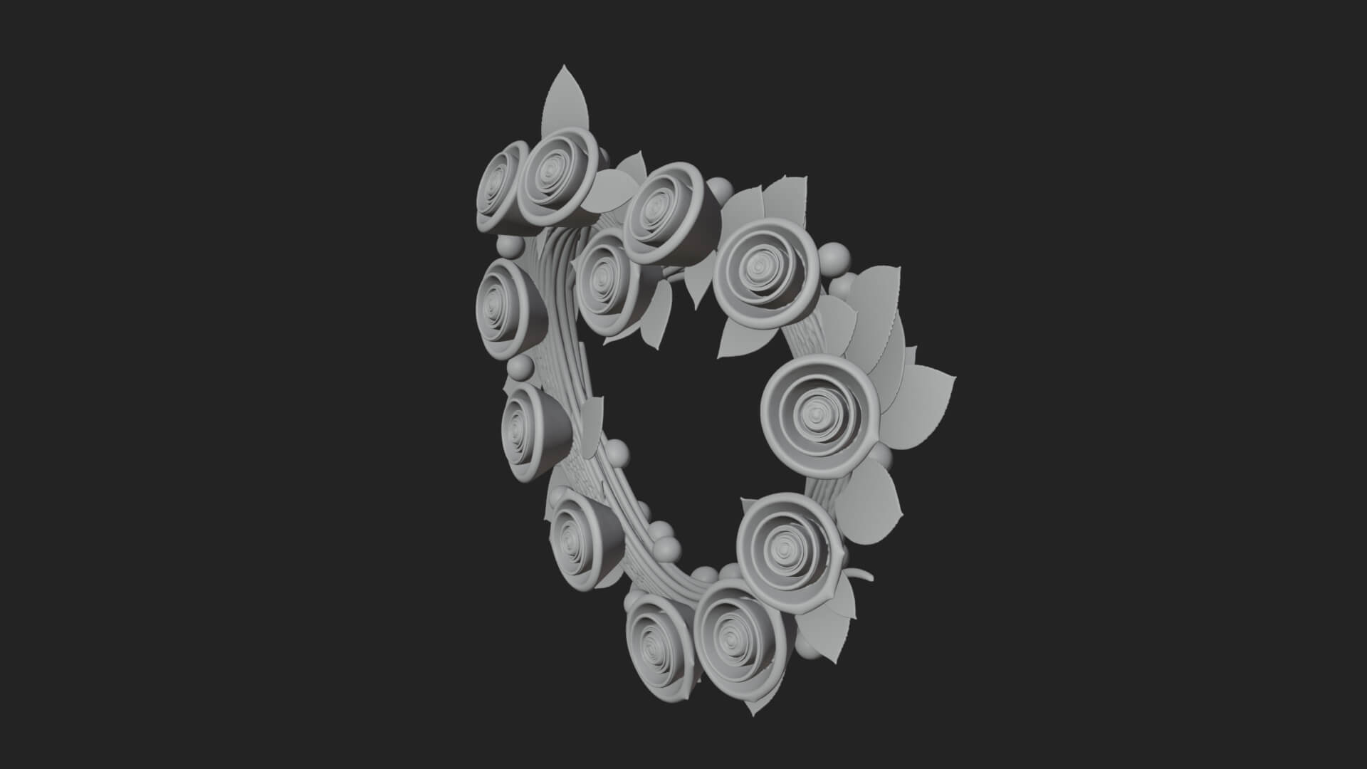 Red Rose Flower Heart Wreath Ornament Design 1 3D Print 3D Model