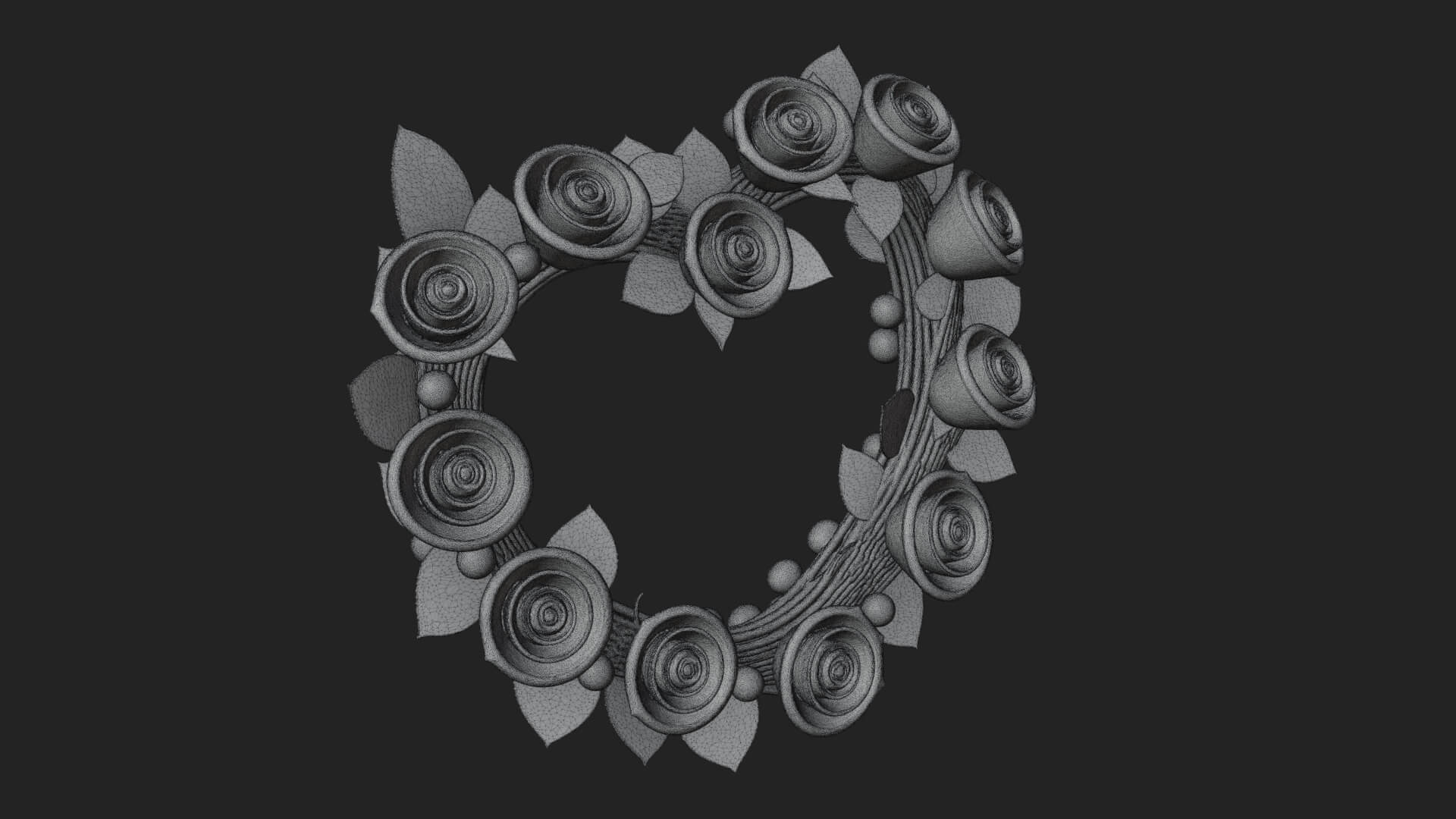 Red Rose Flower Heart Wreath Ornament Design 1 3D Print 3D Model