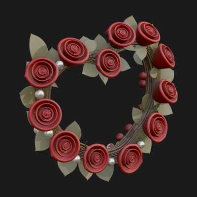 Red Rose Flower Heart Wreath Ornament Design 1 3D Print