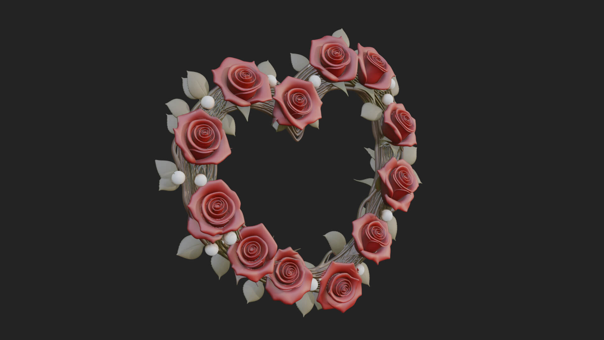Red Rose Flower Heart Wreath Ornament Design 2 3D Print 3D Model