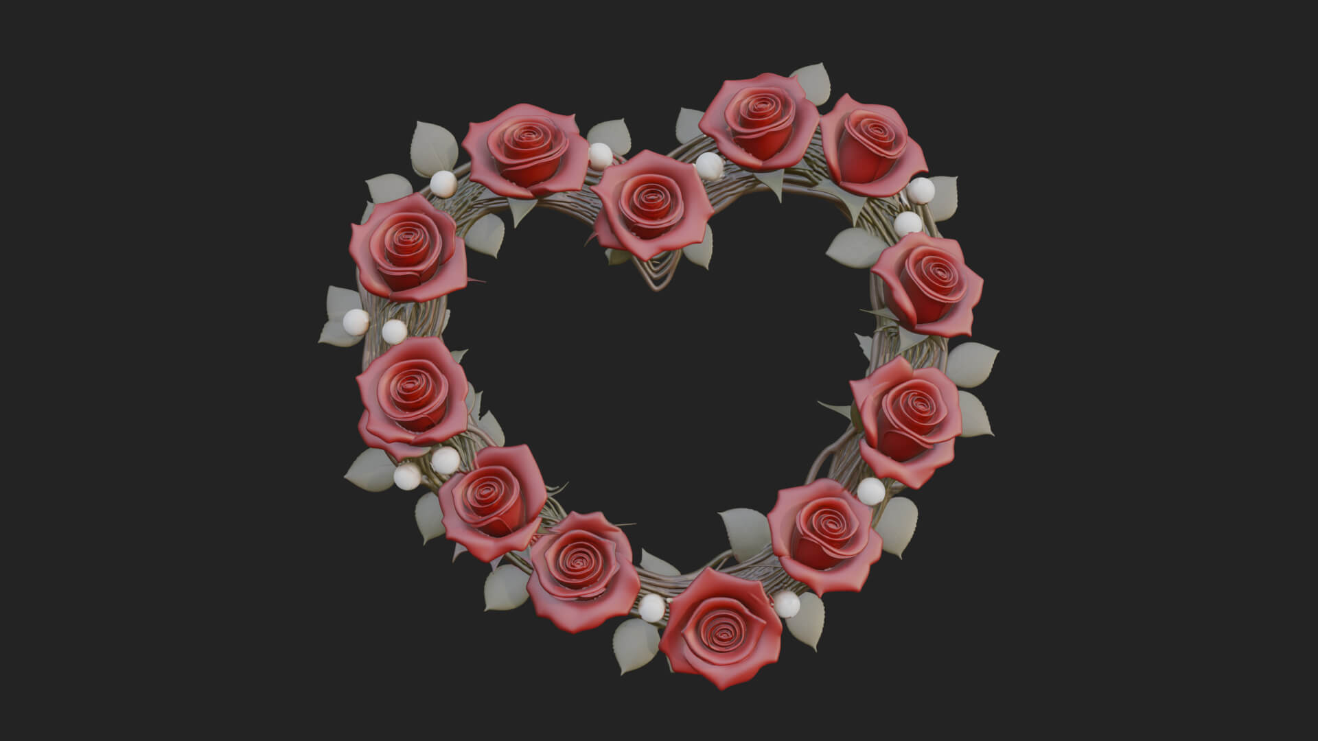 Red Rose Flower Heart Wreath Ornament Design 2 3D Print 3D Model