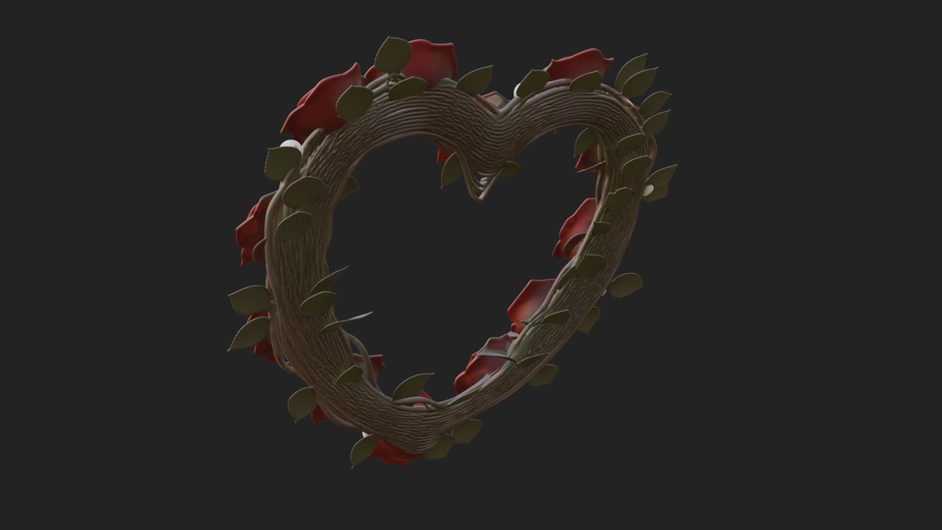 Red Rose Flower Heart Wreath Ornament Design 2 3D Print 3D Model