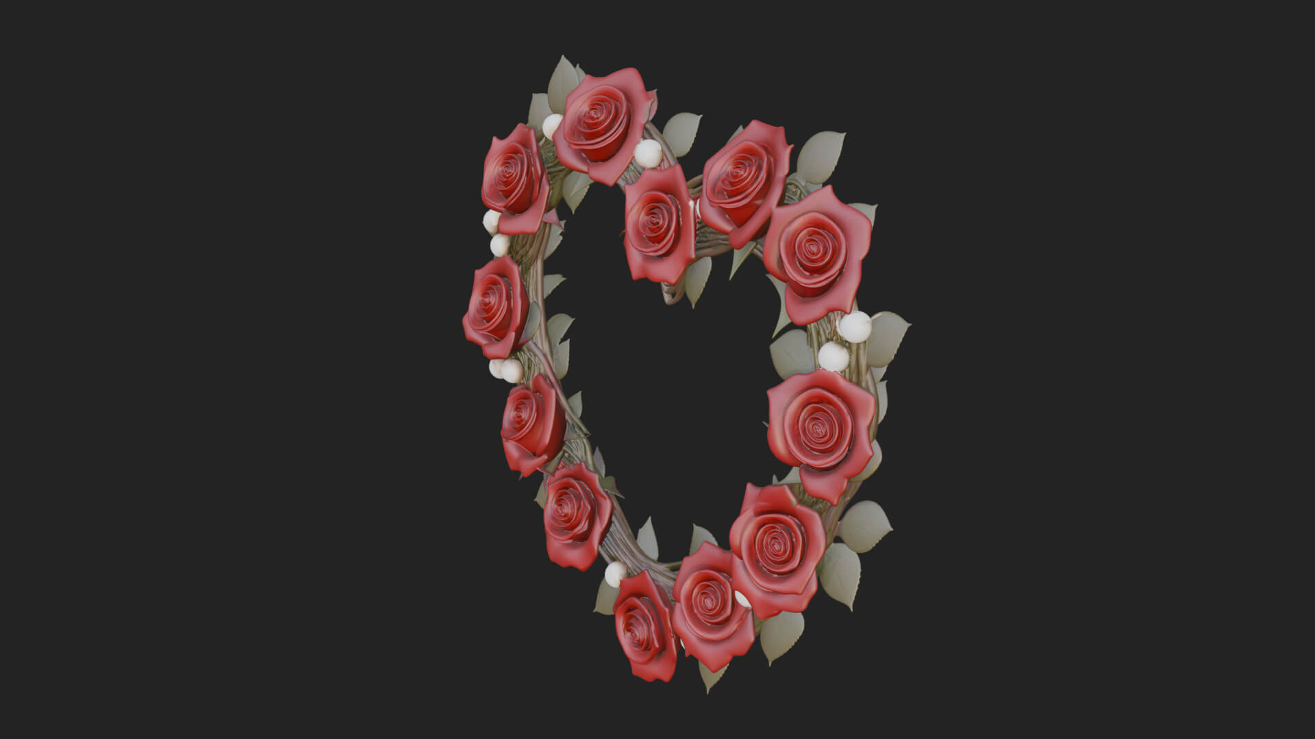Red Rose Flower Heart Wreath Ornament Design 2 3D Print 3D Model