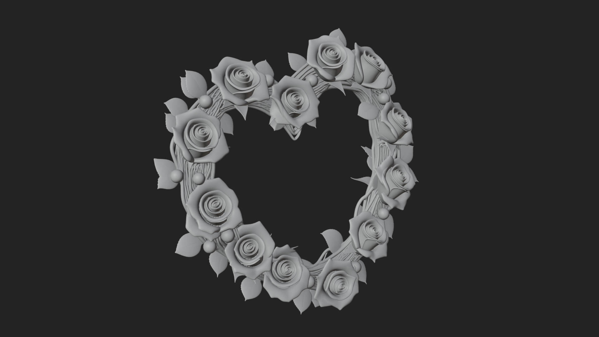 Red Rose Flower Heart Wreath Ornament Design 2 3D Print 3D Model
