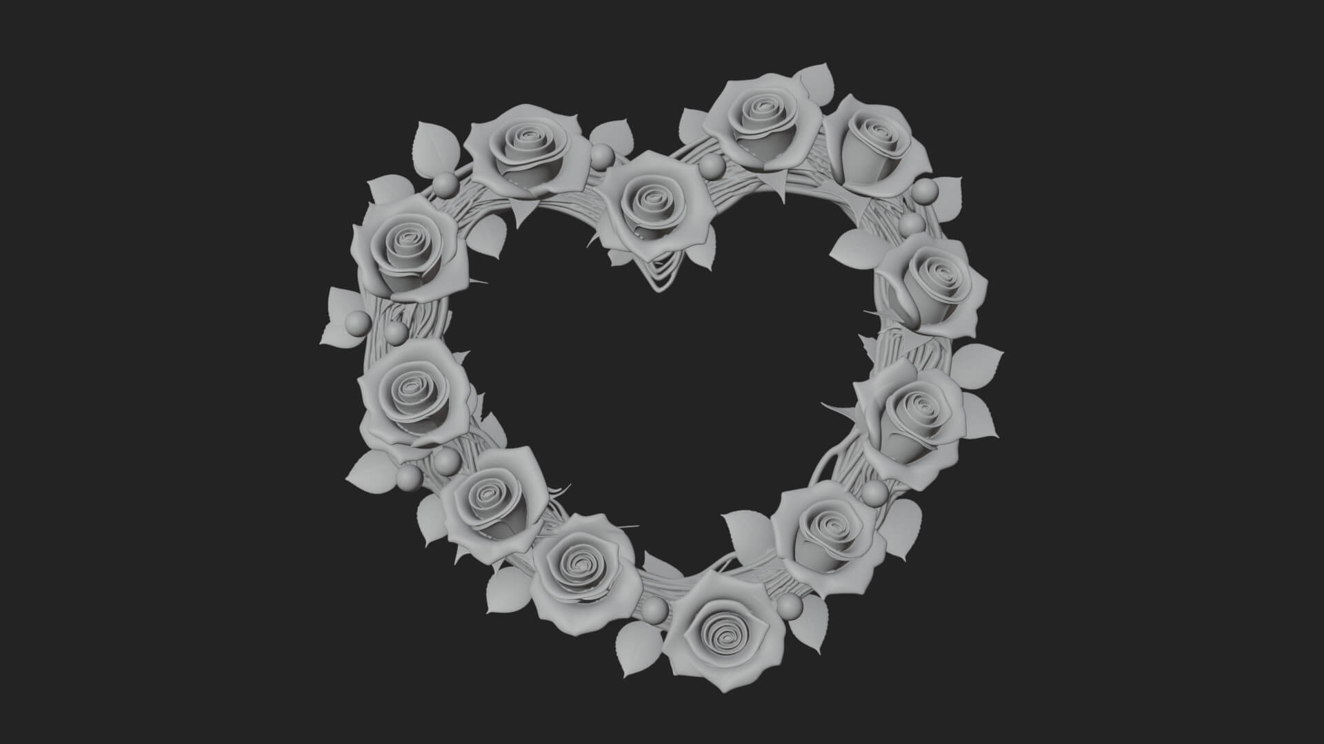 Red Rose Flower Heart Wreath Ornament Design 2 3D Print 3D Model