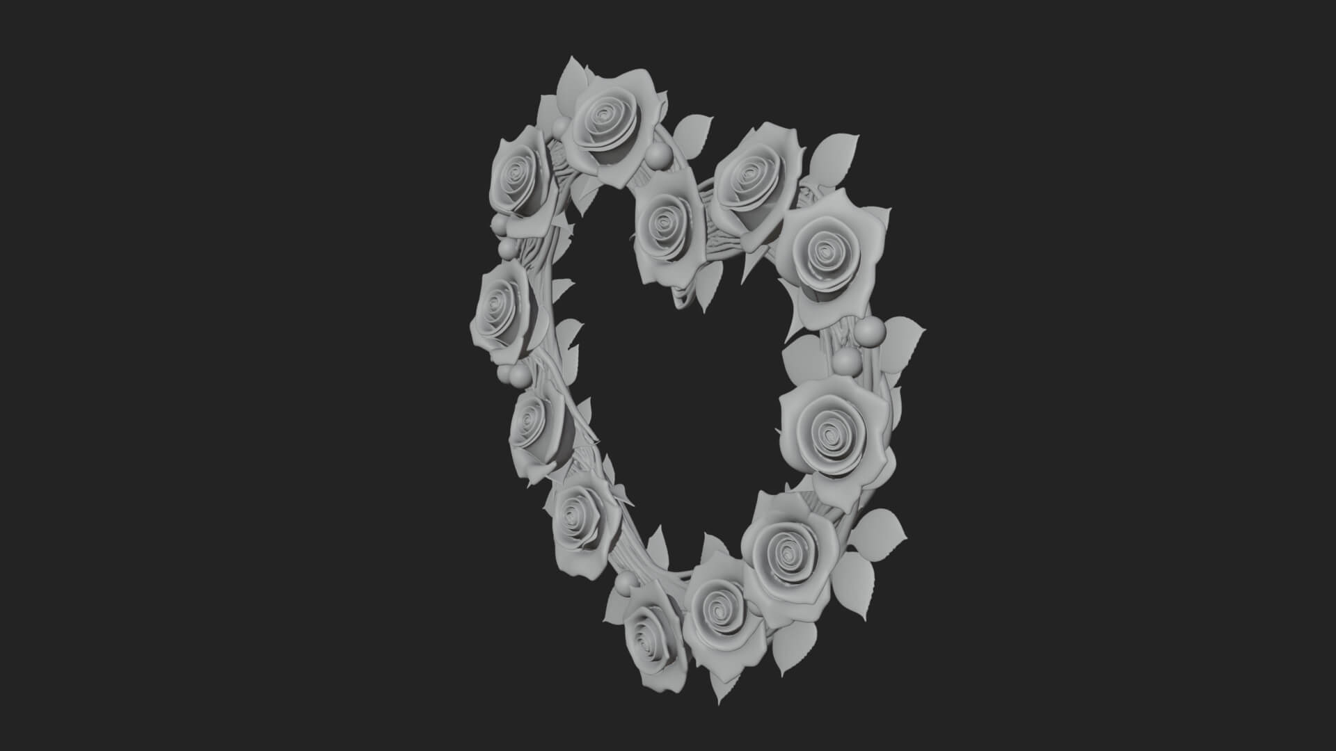 Red Rose Flower Heart Wreath Ornament Design 2 3D Print 3D Model