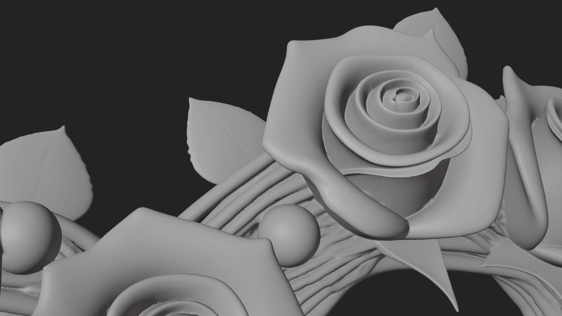 Red Rose Flower Heart Wreath Ornament Design 2 3D Print 3D Model