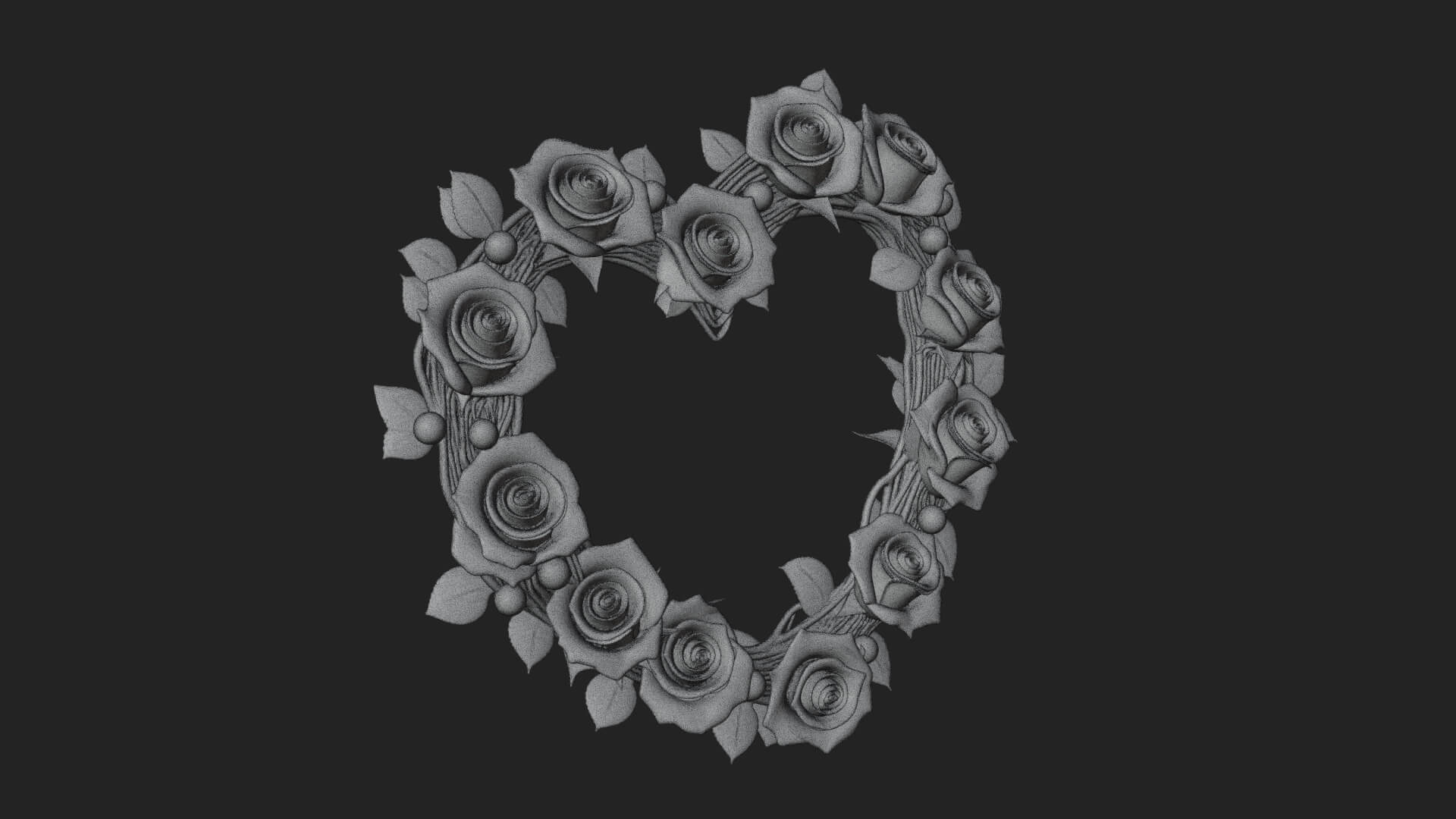 Red Rose Flower Heart Wreath Ornament Design 2 3D Print 3D Model
