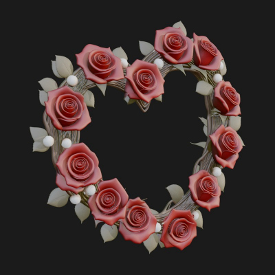 Red Rose Flower Heart Wreath Ornament Design 2 3D Print