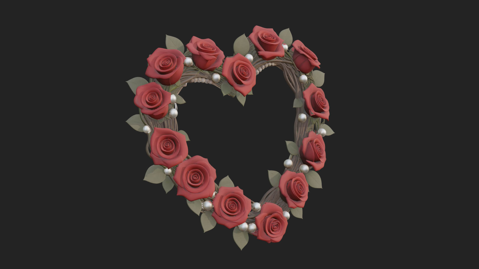 Red Rose Flower Heart Wreath Ornament Design 3 3D Print 3D Model
