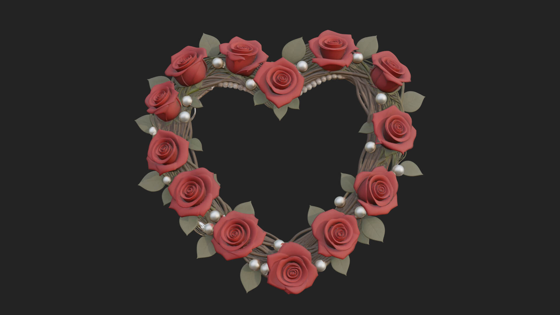 Red Rose Flower Heart Wreath Ornament Design 3 3D Print 3D Model