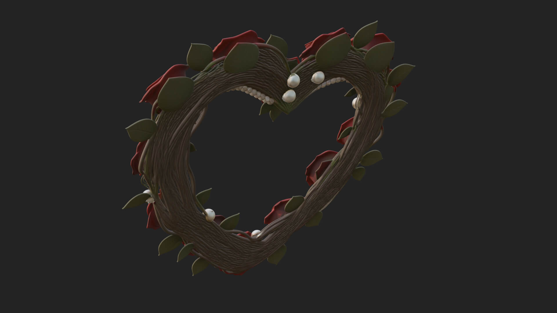 Red Rose Flower Heart Wreath Ornament Design 3 3D Print 3D Model