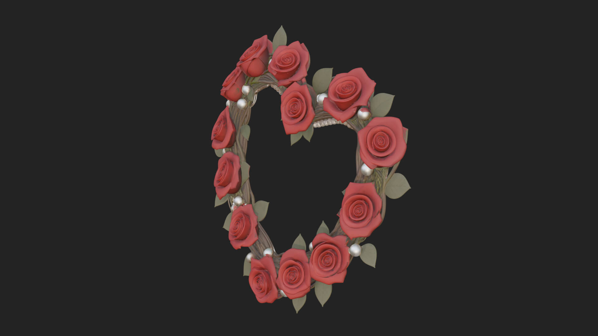 Red Rose Flower Heart Wreath Ornament Design 3 3D Print 3D Model