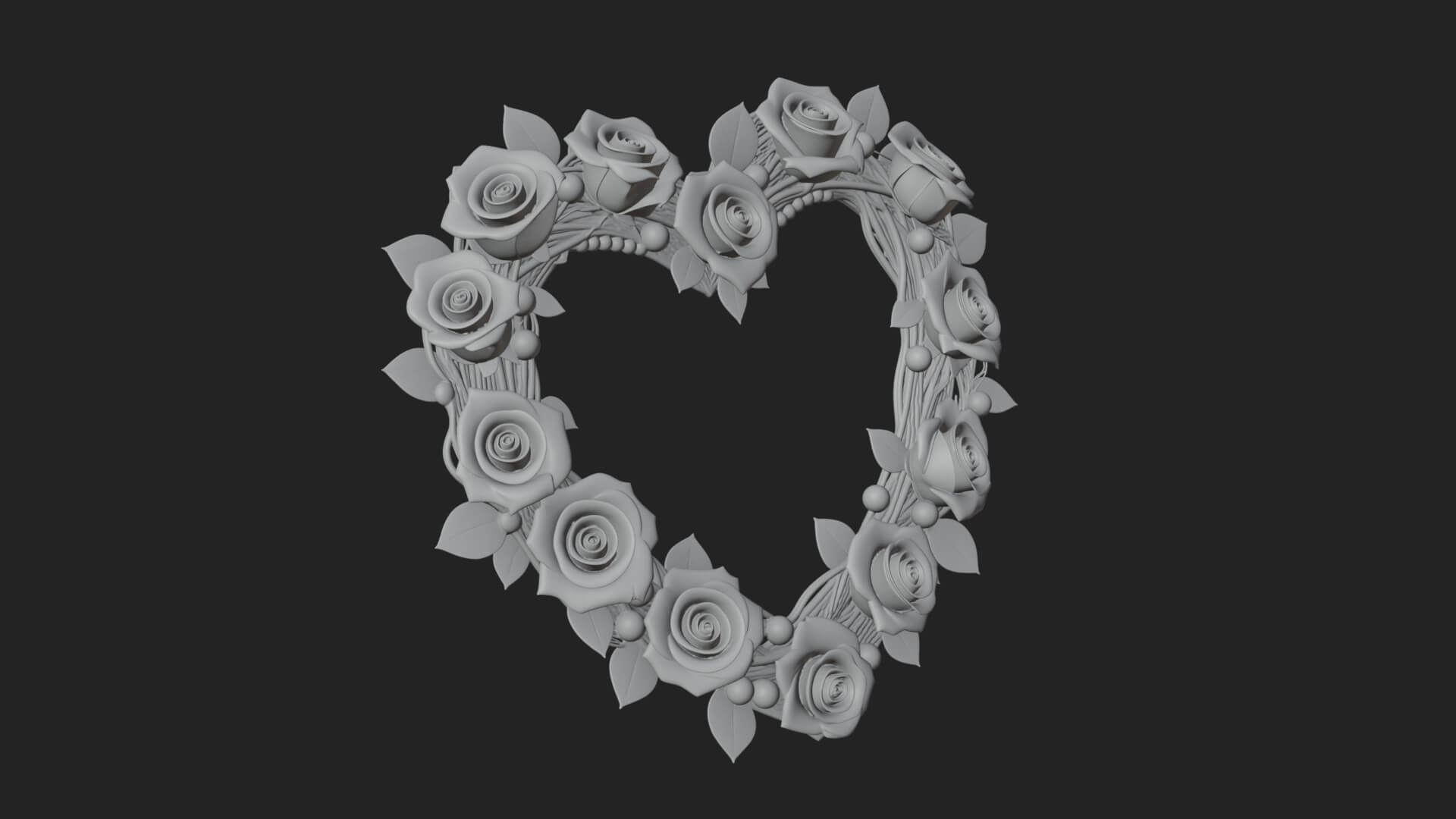 Red Rose Flower Heart Wreath Ornament Design 3 3D Print 3D Model