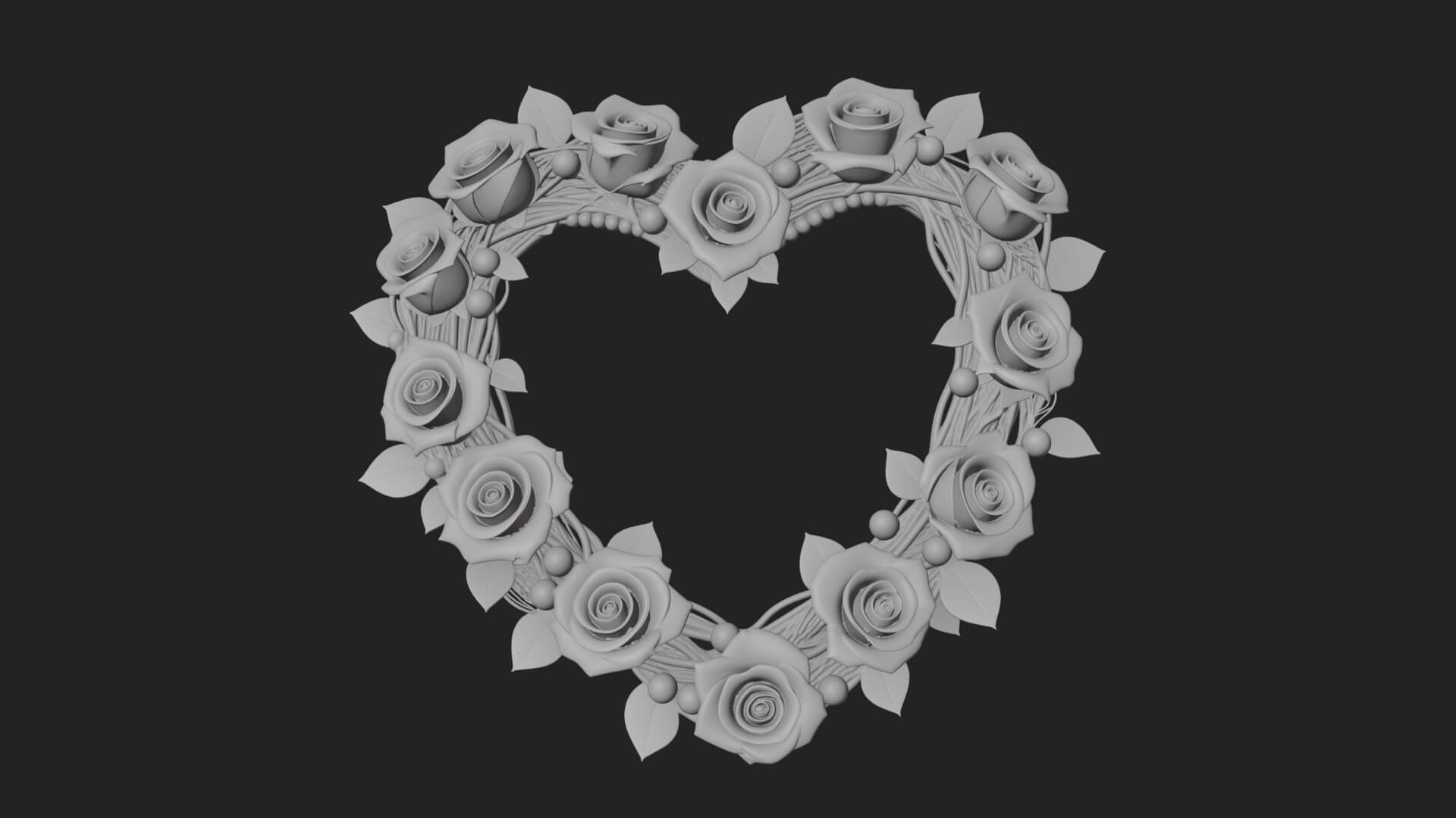 Red Rose Flower Heart Wreath Ornament Design 3 3D Print 3D Model
