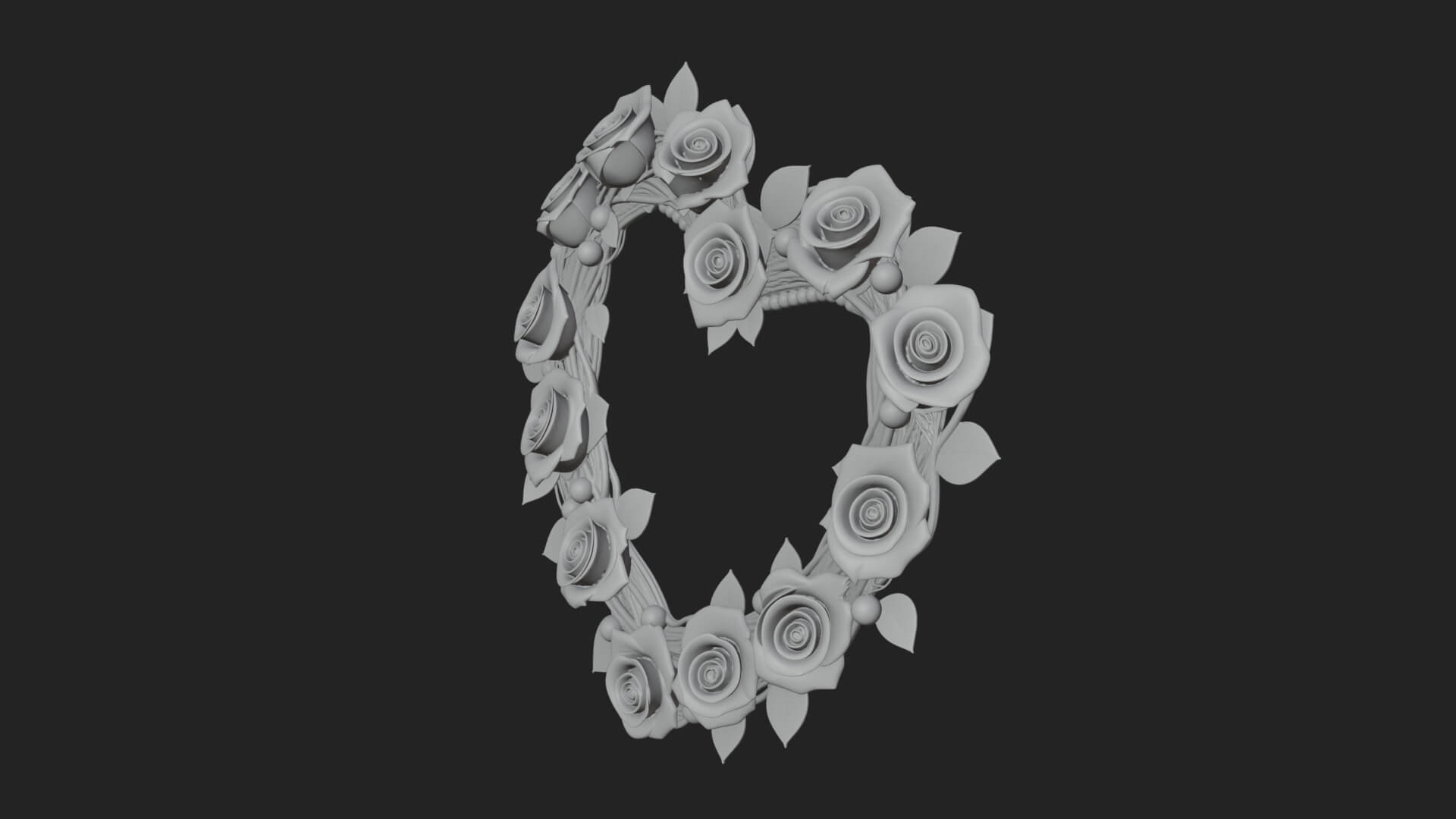 Red Rose Flower Heart Wreath Ornament Design 3 3D Print 3D Model