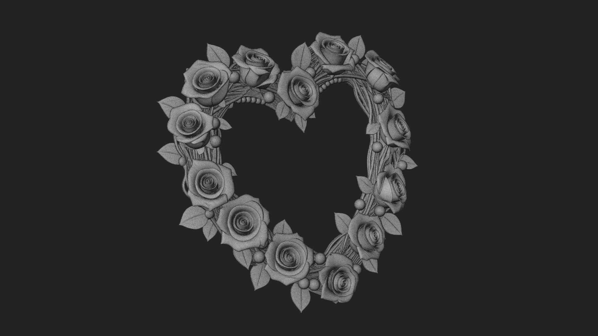 Red Rose Flower Heart Wreath Ornament Design 3 3D Print 3D Model
