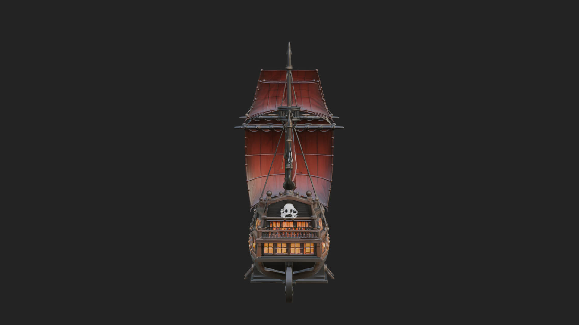 Red Sail Pirate Ship Model Design 1 3D Print Model 3D Model
