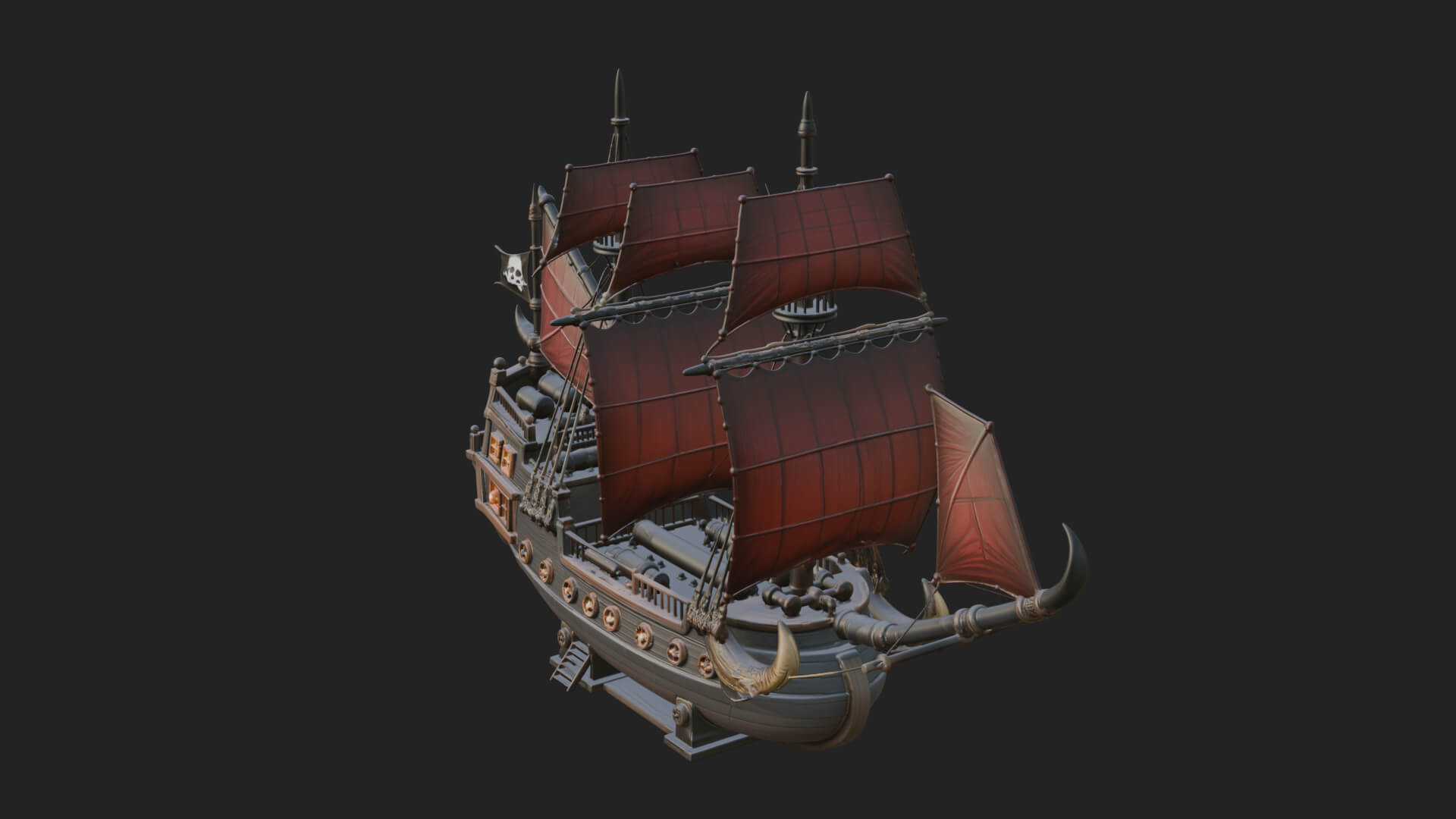 Red Sail Pirate Ship Model Design 1 3D Print Model 3D Model