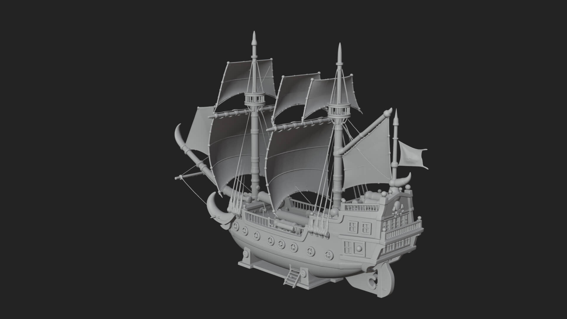 Red Sail Pirate Ship Model Design 1 3D Print Model 3D Model