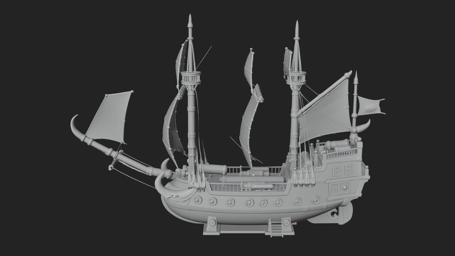 Red Sail Pirate Ship Model Design 1 3D Print Model 3D Model