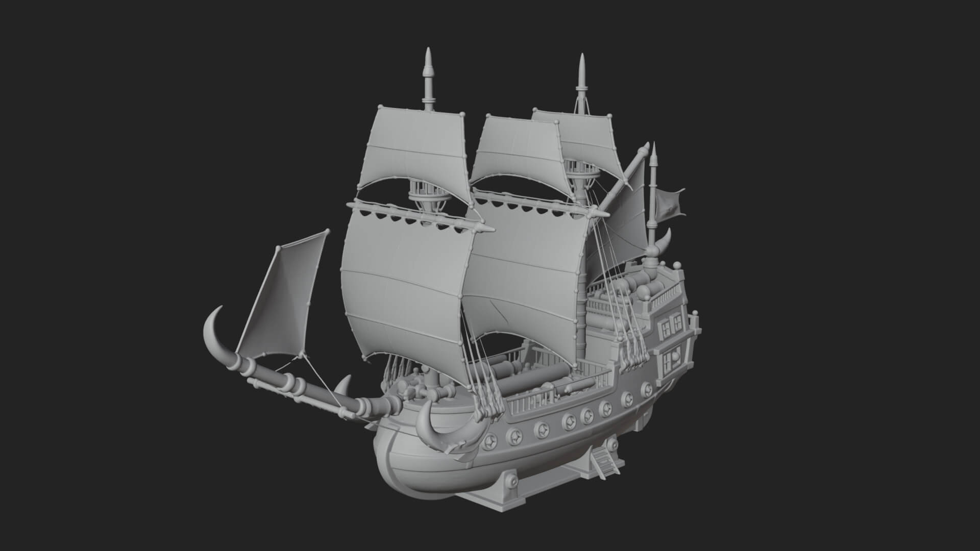Red Sail Pirate Ship Model Design 1 3D Print Model 3D Model