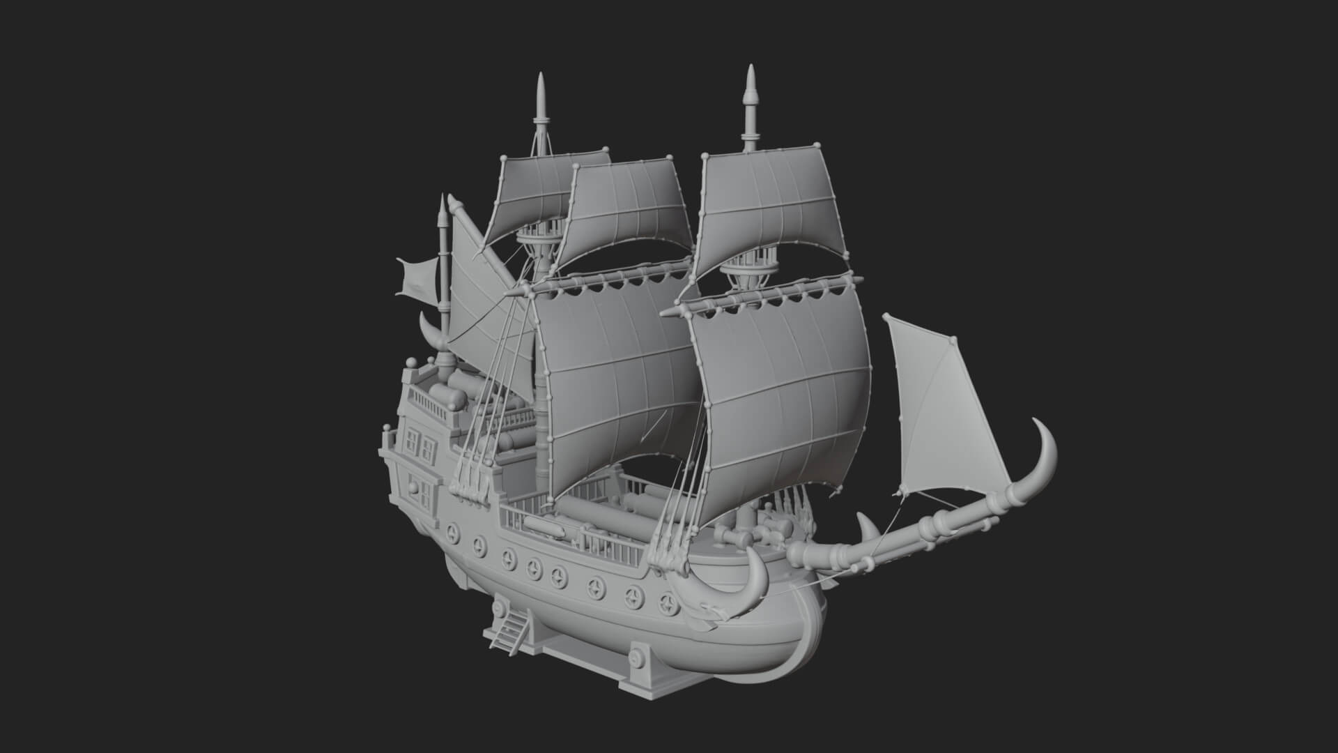 Red Sail Pirate Ship Model Design 1 3D Print Model 3D Model