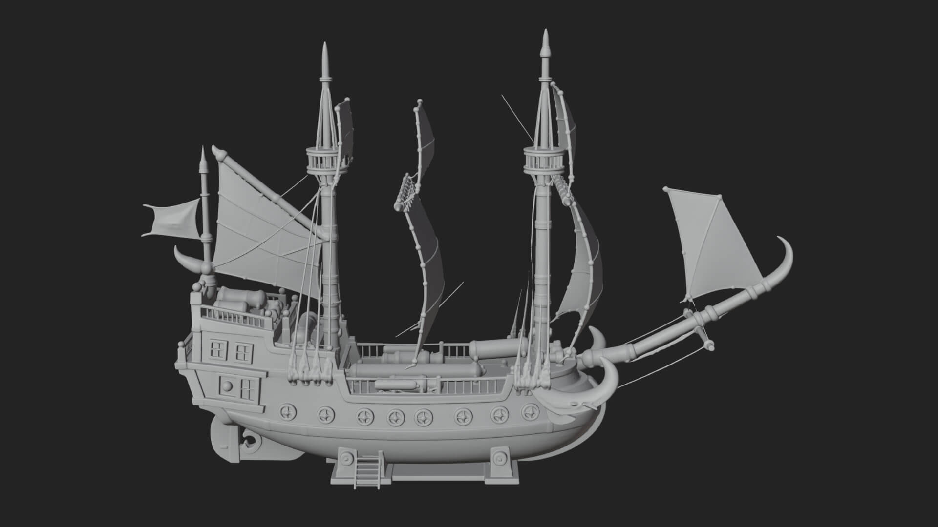Red Sail Pirate Ship Model Design 1 3D Print Model 3D Model