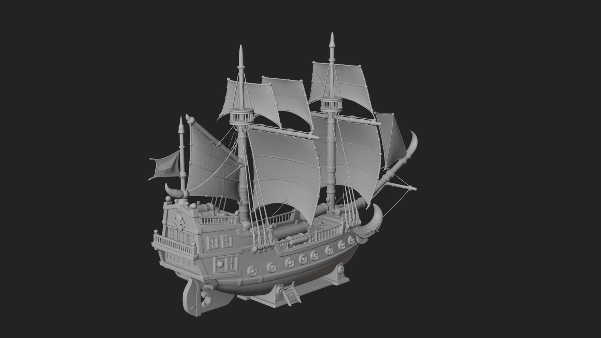 Red Sail Pirate Ship Model Design 1 3D Print Model 3D Model