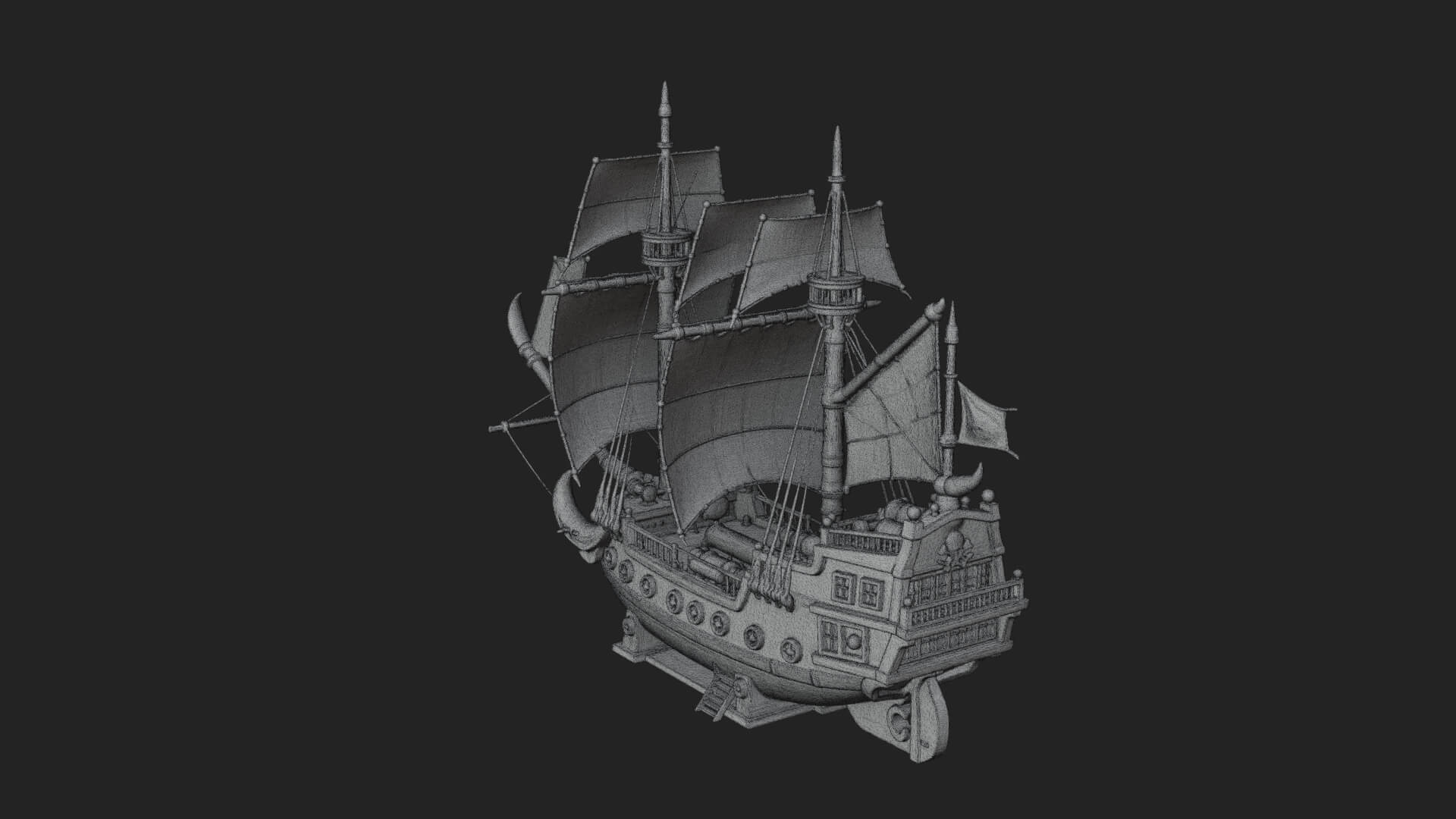 Red Sail Pirate Ship Model Design 1 3D Print Model 3D Model