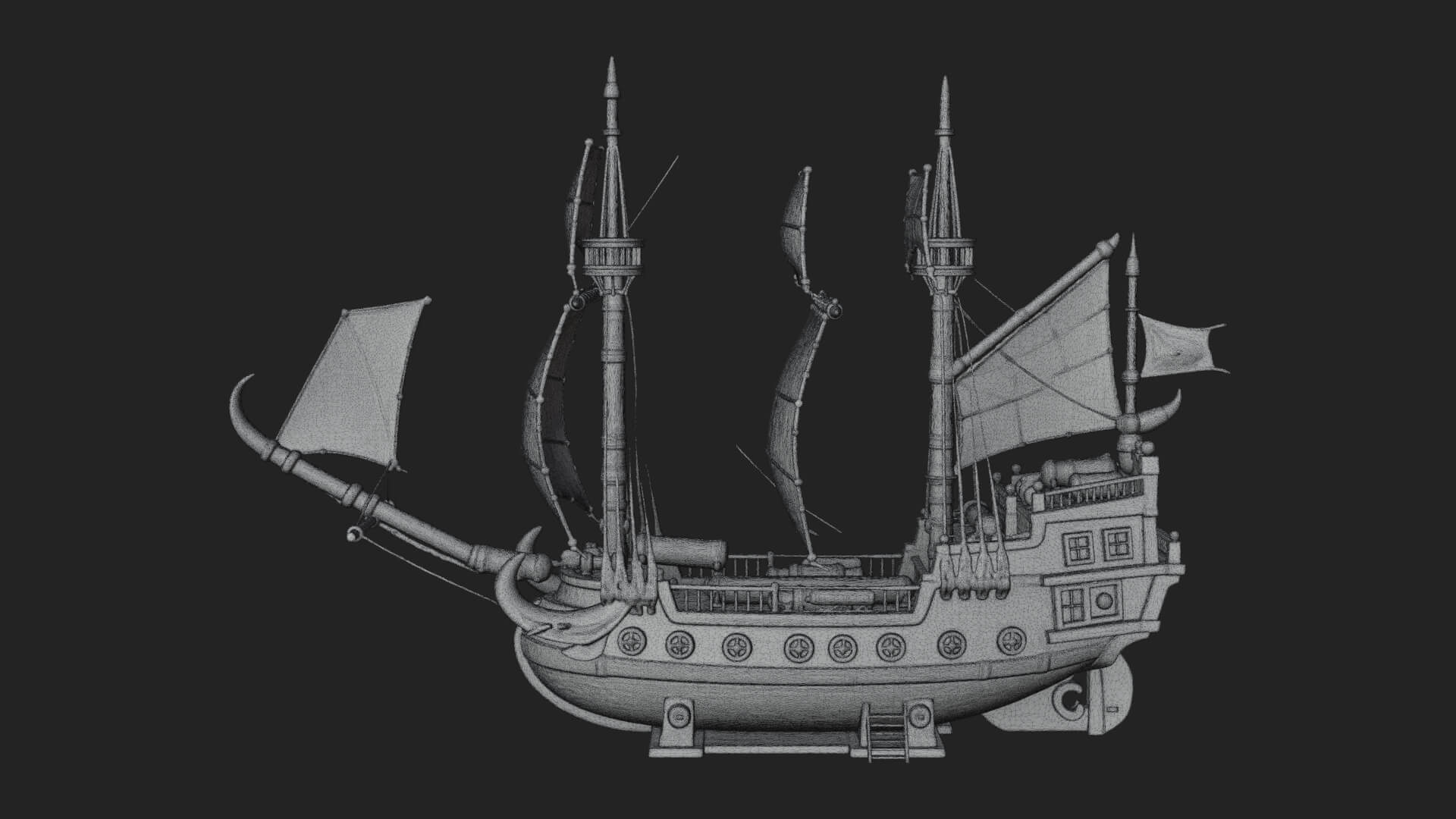 Red Sail Pirate Ship Model Design 1 3D Print Model 3D Model