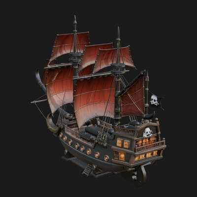 Red Sail Pirate Ship Model Design 1 3D Print Model
