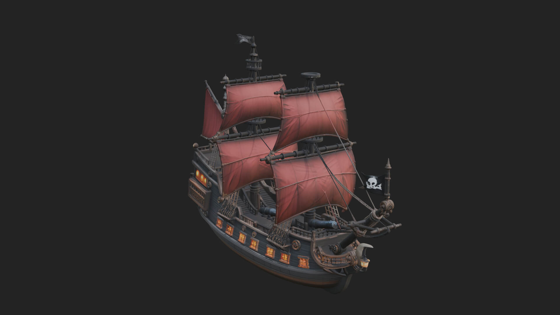 Red Sail Pirate Ship Model Design 2 3D Print Model 3D Model