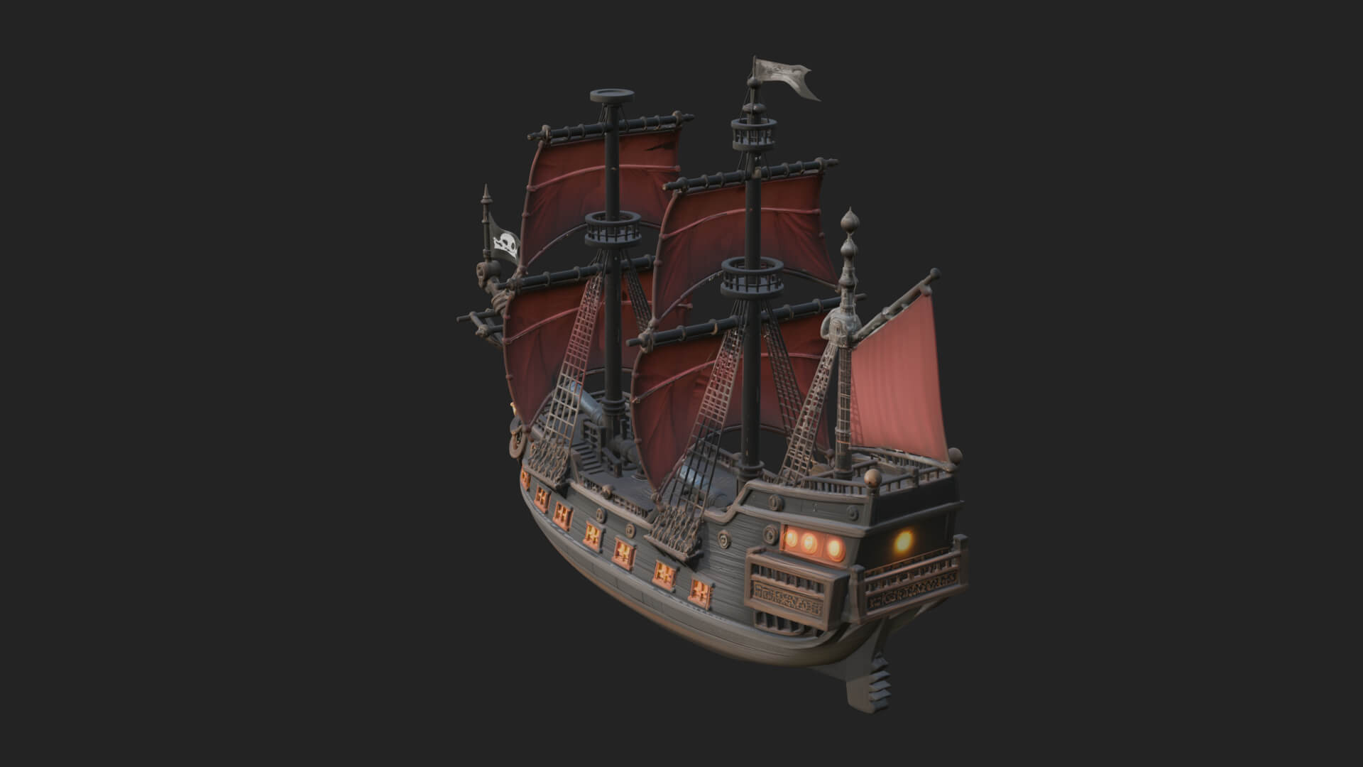 Red Sail Pirate Ship Model Design 2 3D Print Model 3D Model