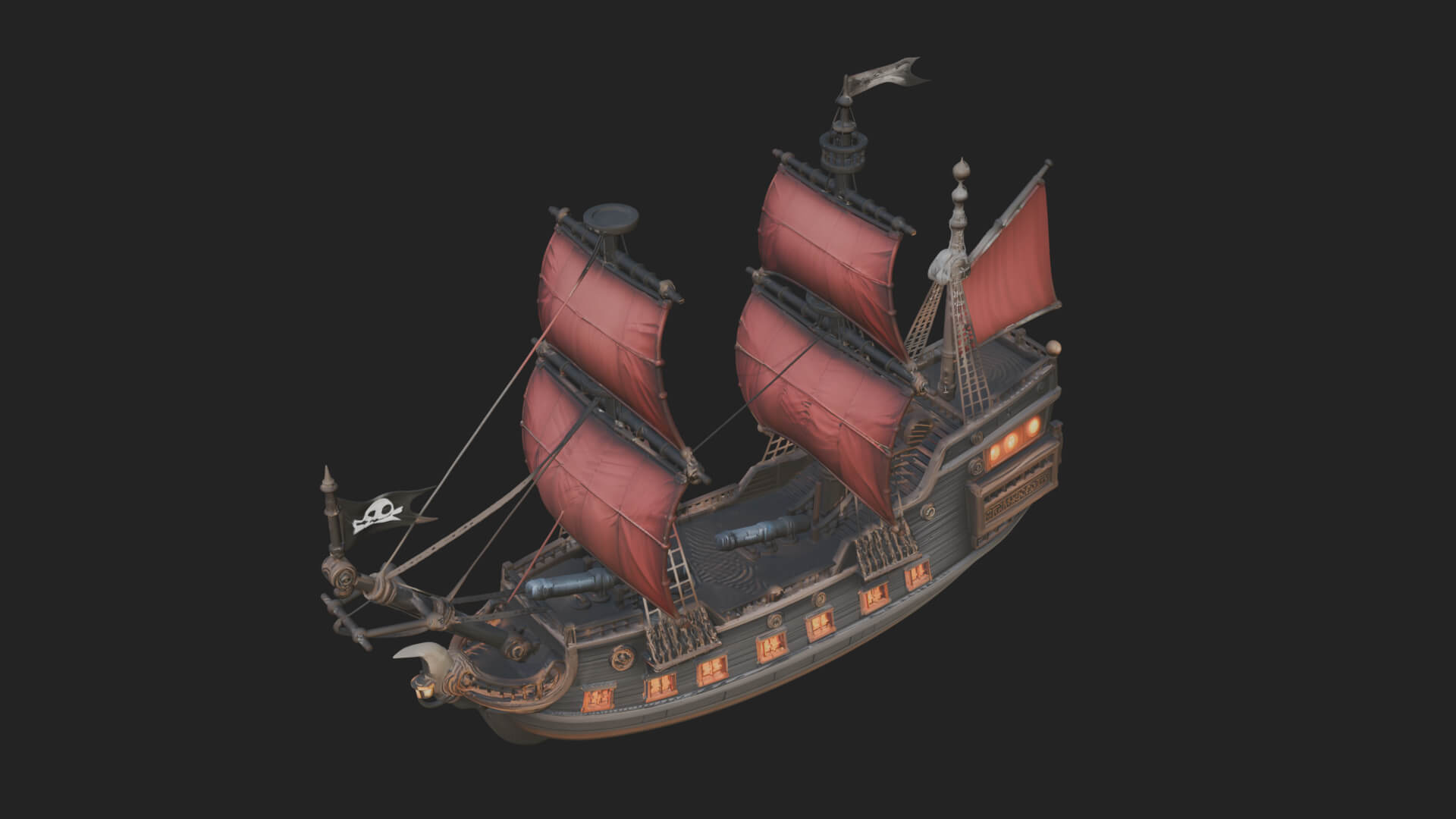 Red Sail Pirate Ship Model Design 2 3D Print Model 3D Model