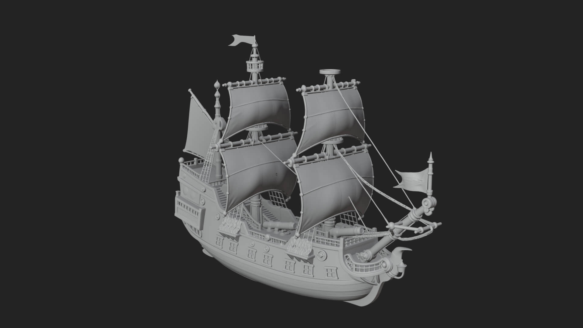 Red Sail Pirate Ship Model Design 2 3D Print Model 3D Model