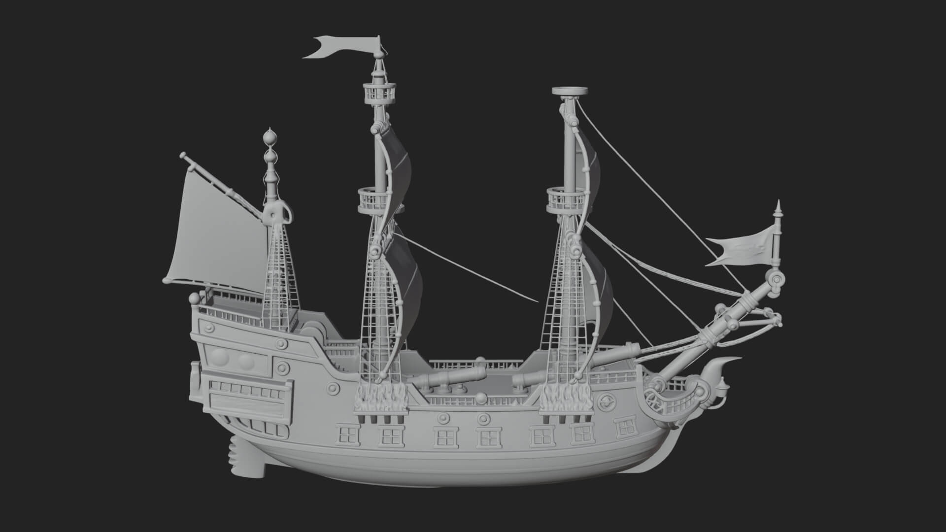 Red Sail Pirate Ship Model Design 2 3D Print Model 3D Model