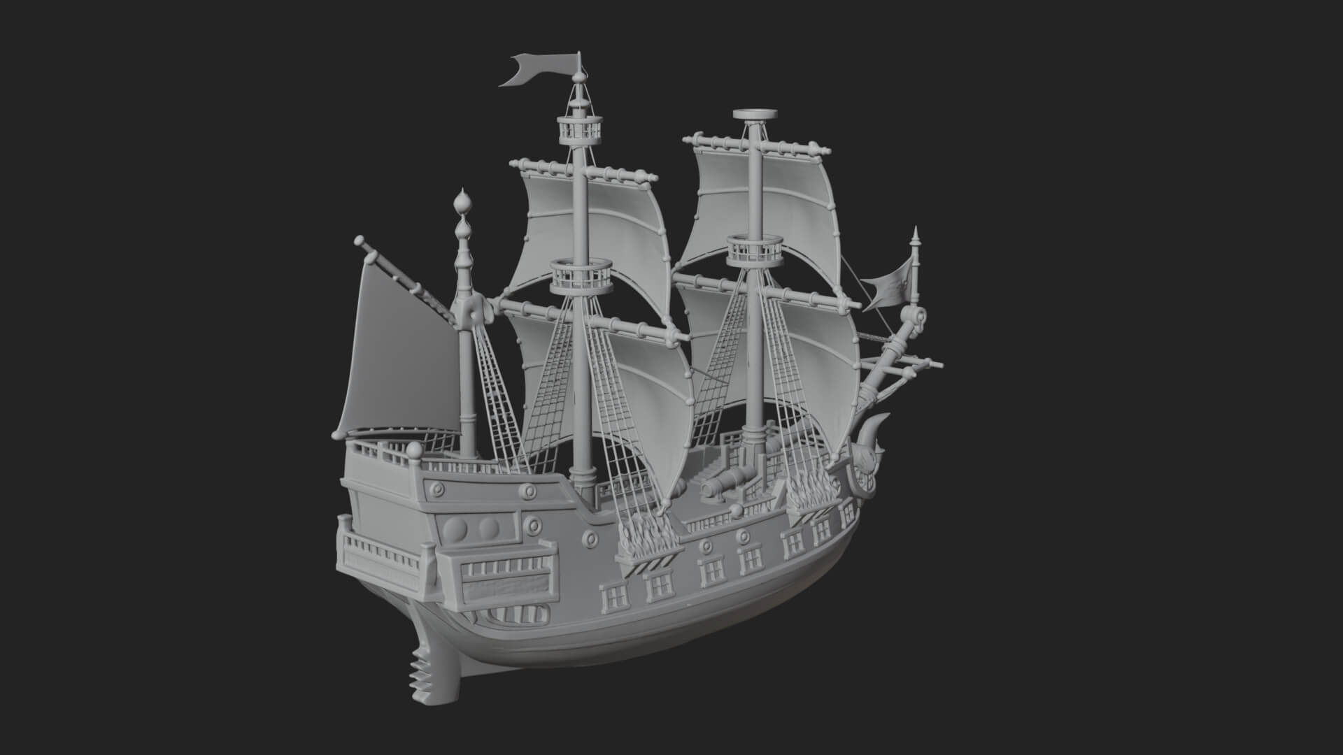 Red Sail Pirate Ship Model Design 2 3D Print Model 3D Model