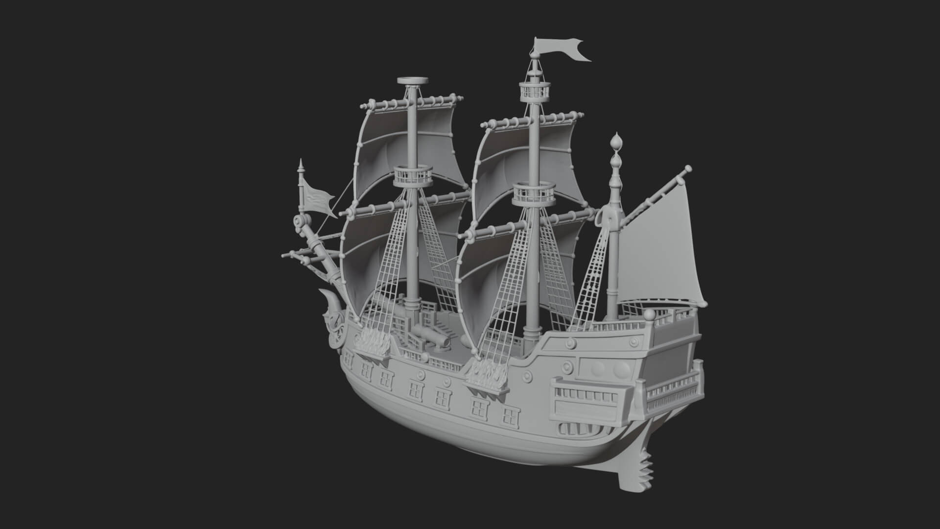 Red Sail Pirate Ship Model Design 2 3D Print Model 3D Model