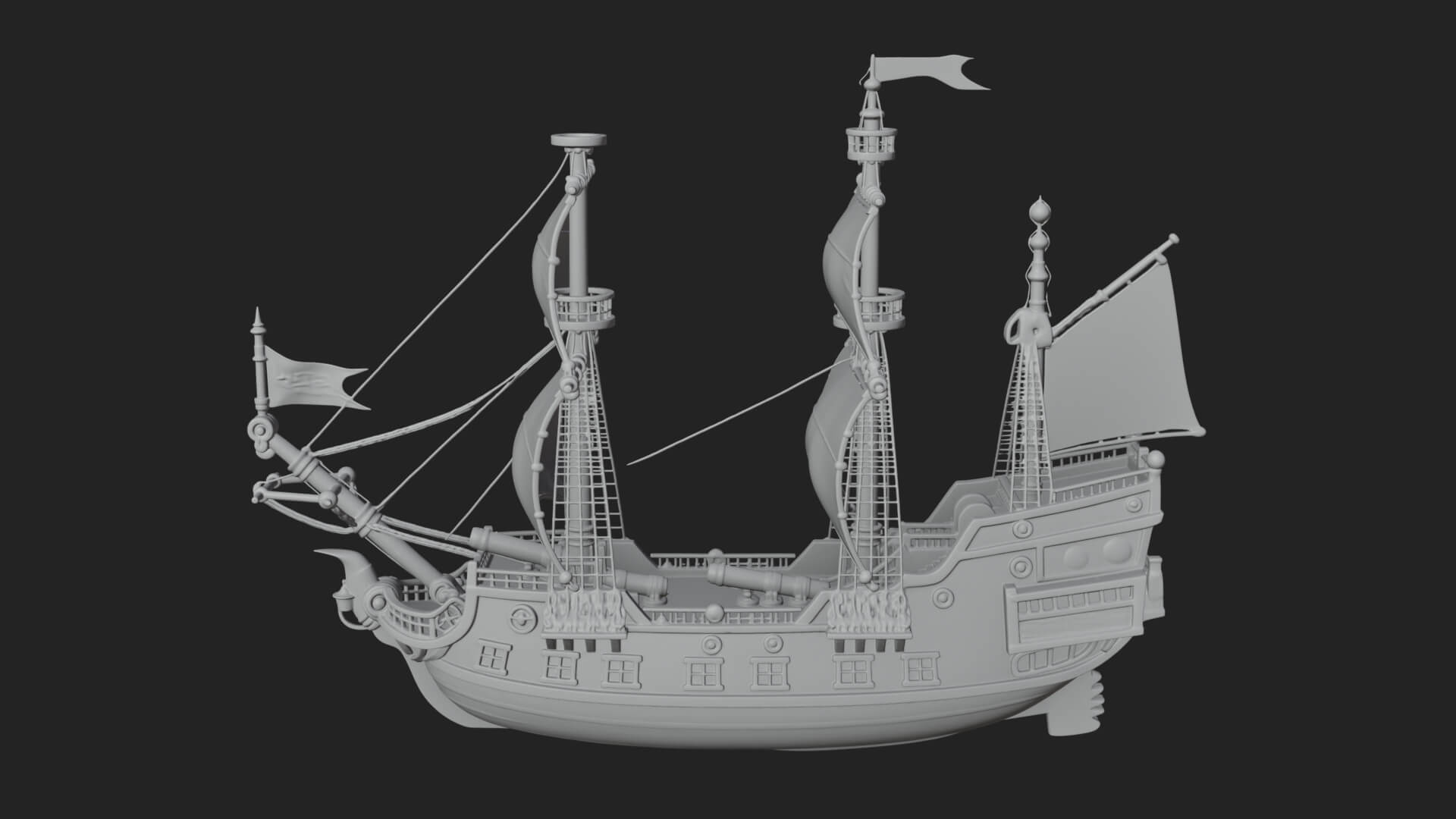 Red Sail Pirate Ship Model Design 2 3D Print Model 3D Model