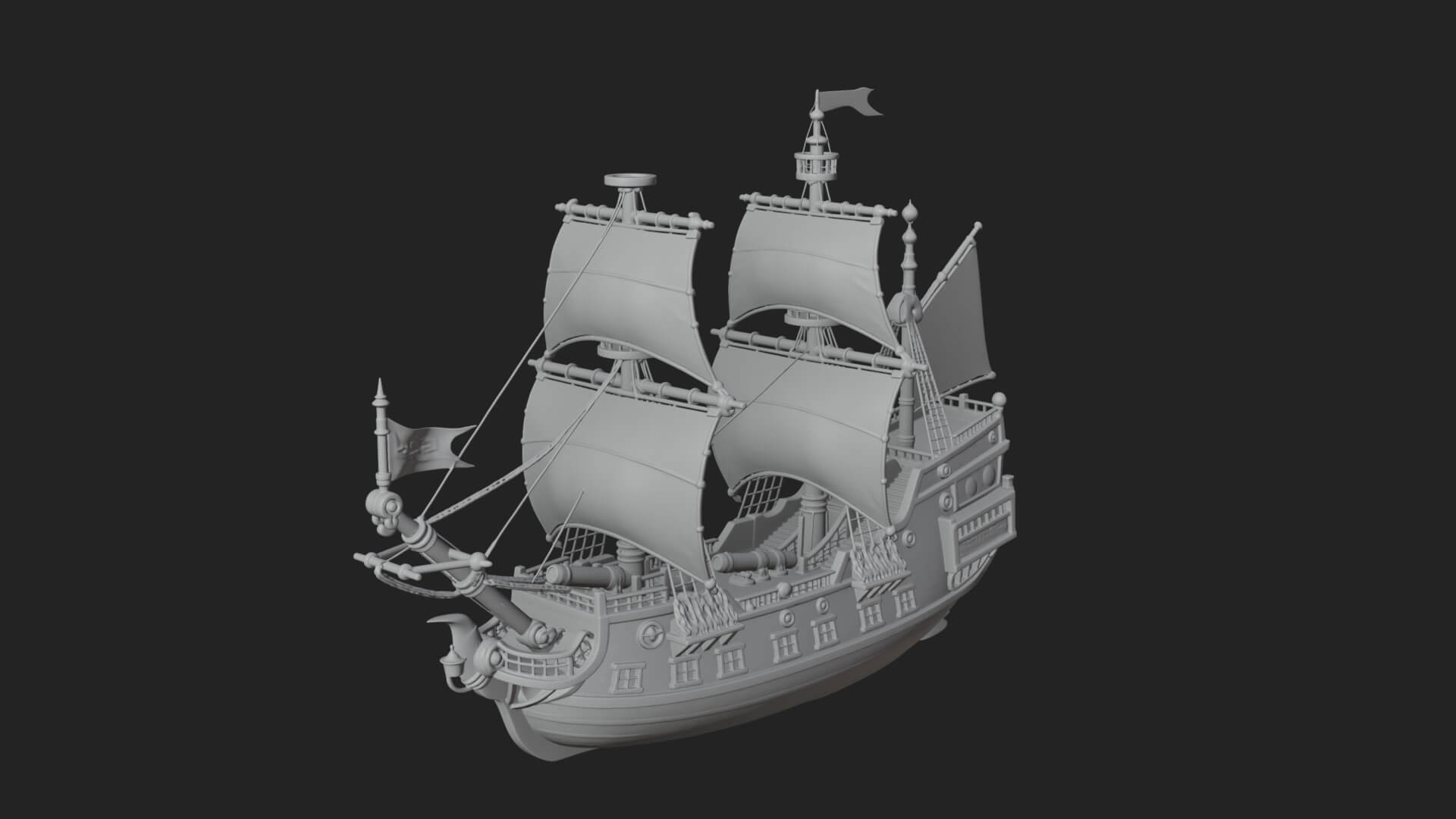 Red Sail Pirate Ship Model Design 2 3D Print Model 3D Model
