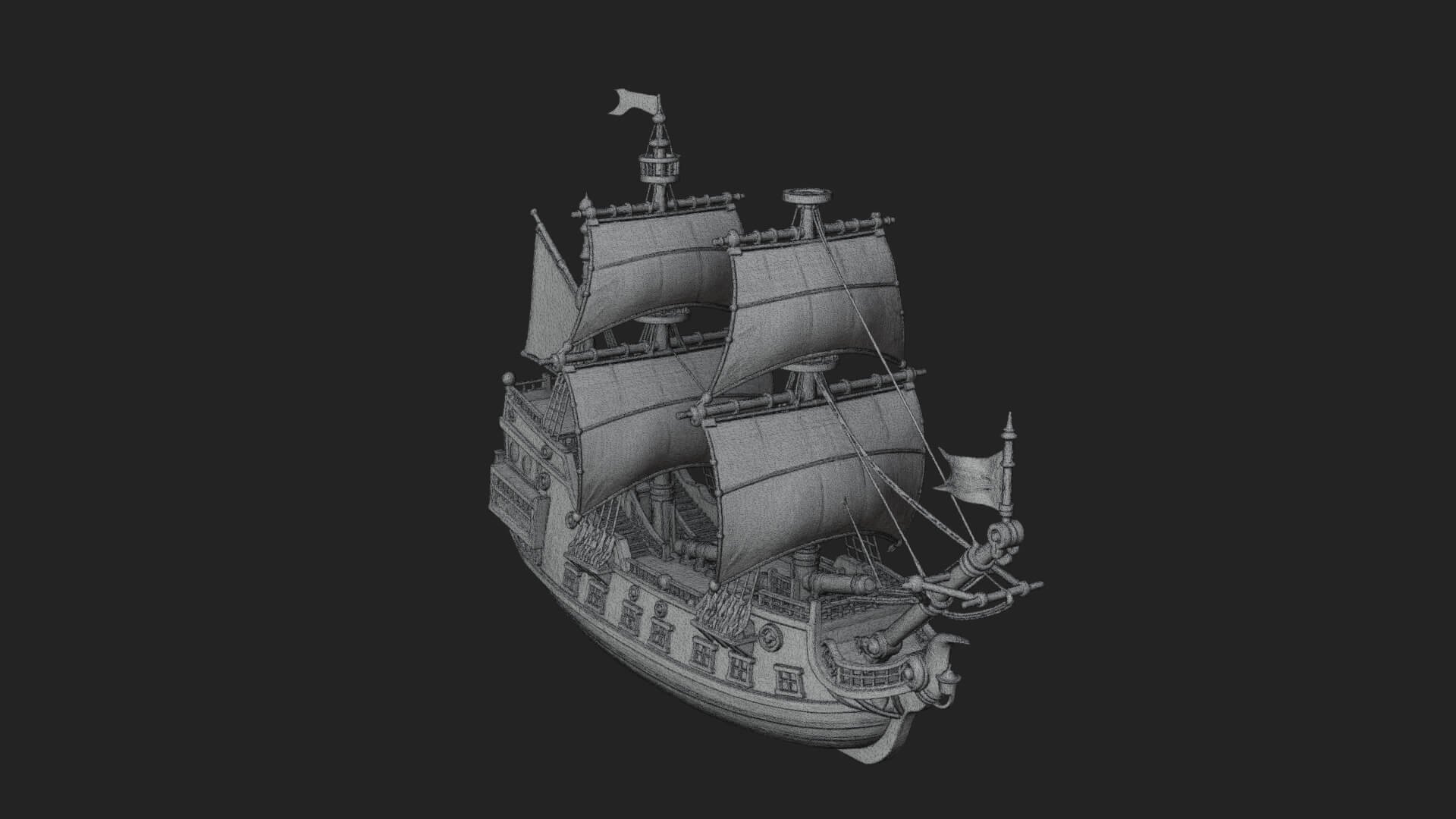 Red Sail Pirate Ship Model Design 2 3D Print Model 3D Model