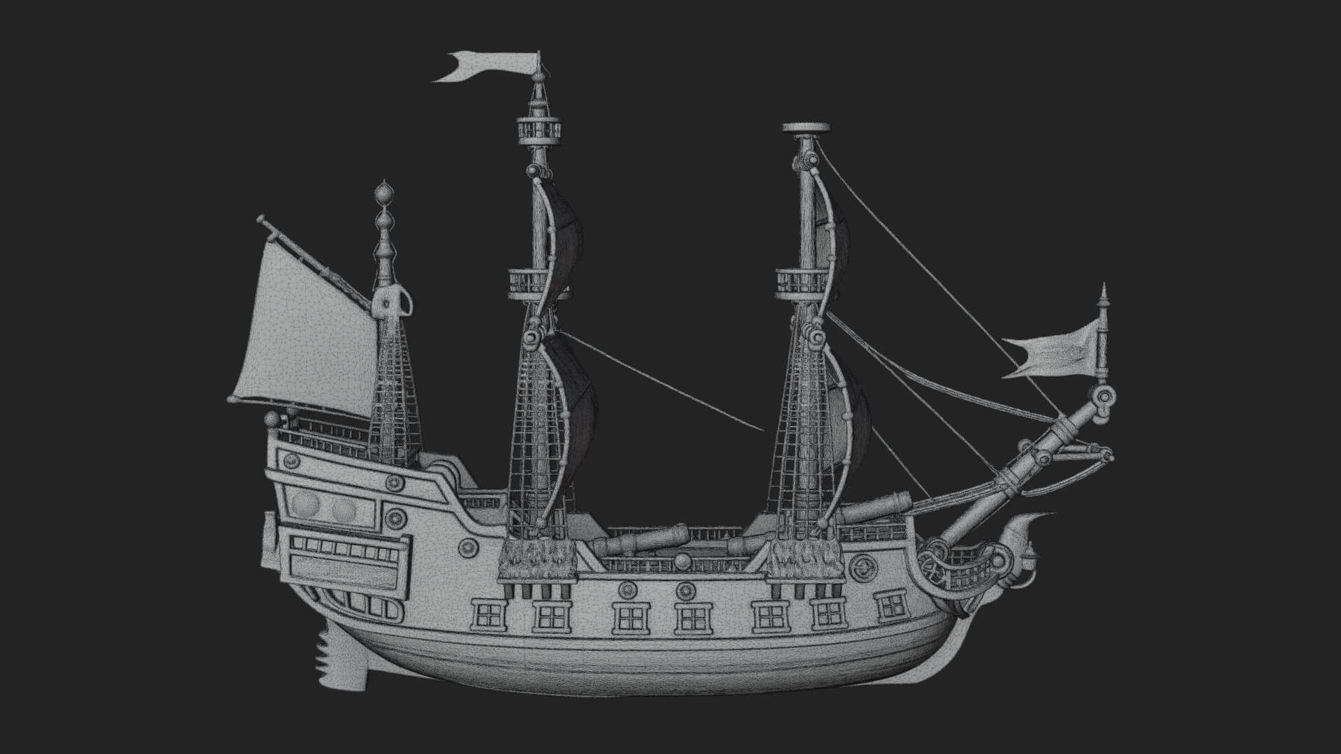 Red Sail Pirate Ship Model Design 2 3D Print Model 3D Model